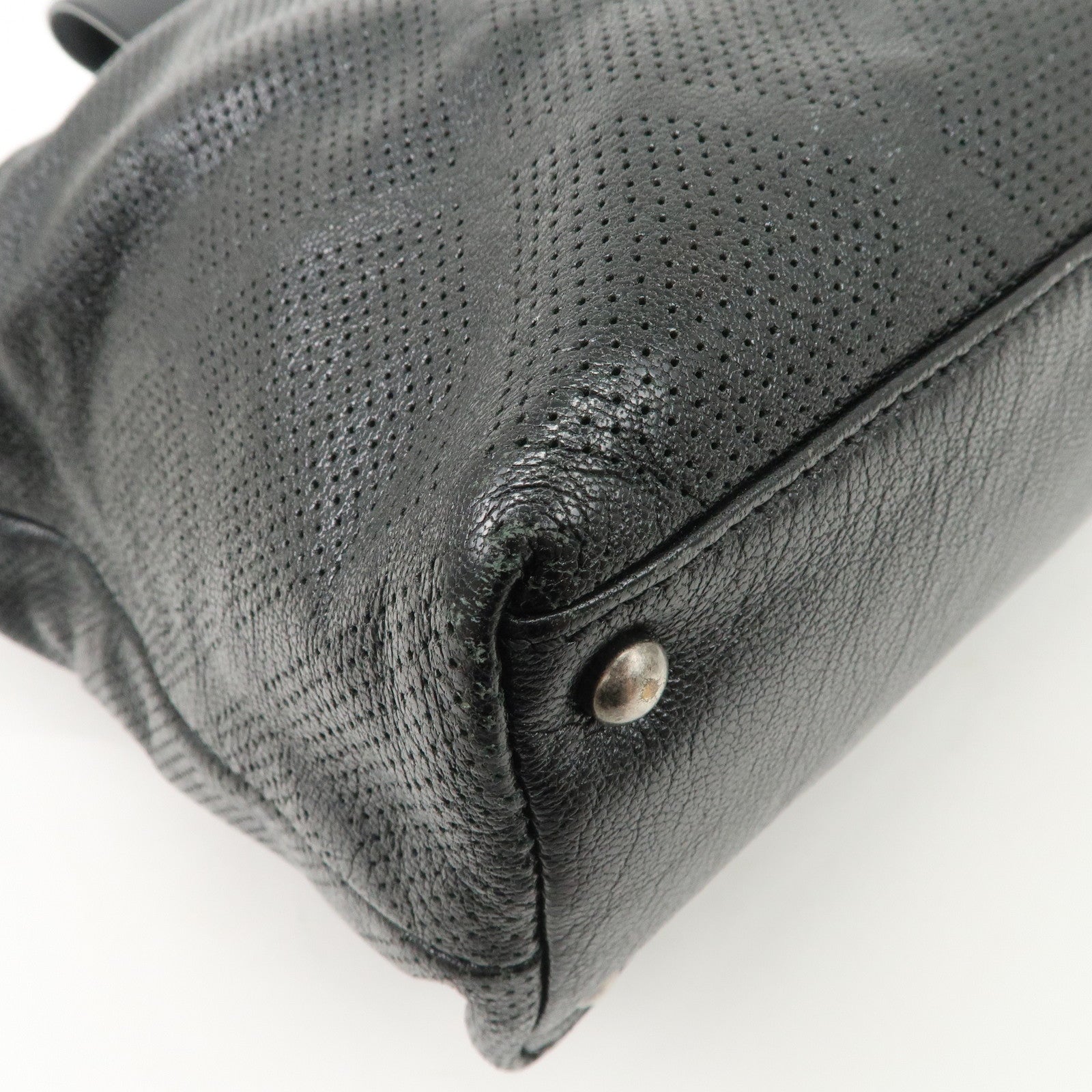 CHANEL COCO Mark Calf Leather Punching Tote Bag Black A33936 Used