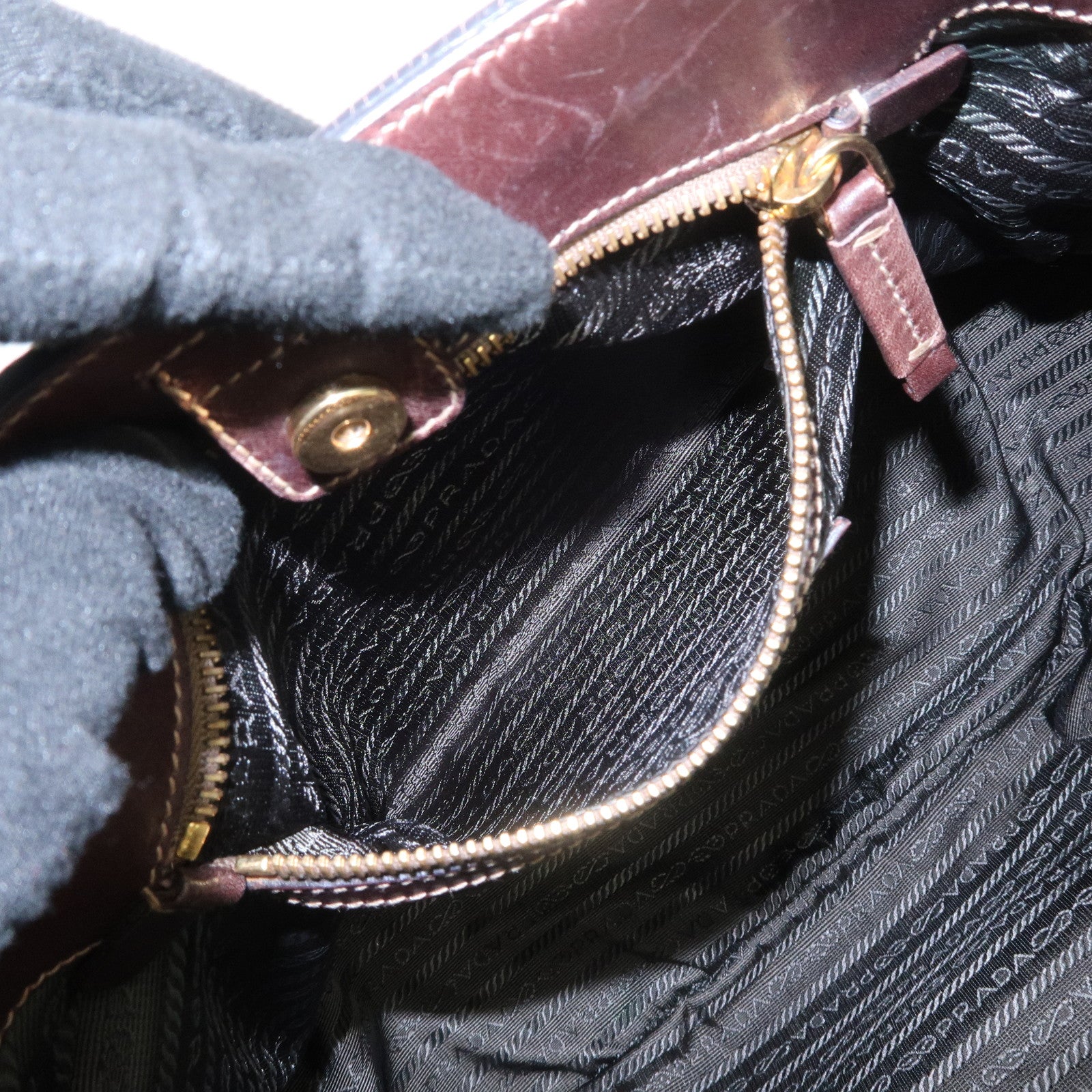 PRADA Triangle Logo Canvas Leather Shoulder Bag Hand Bag Brown