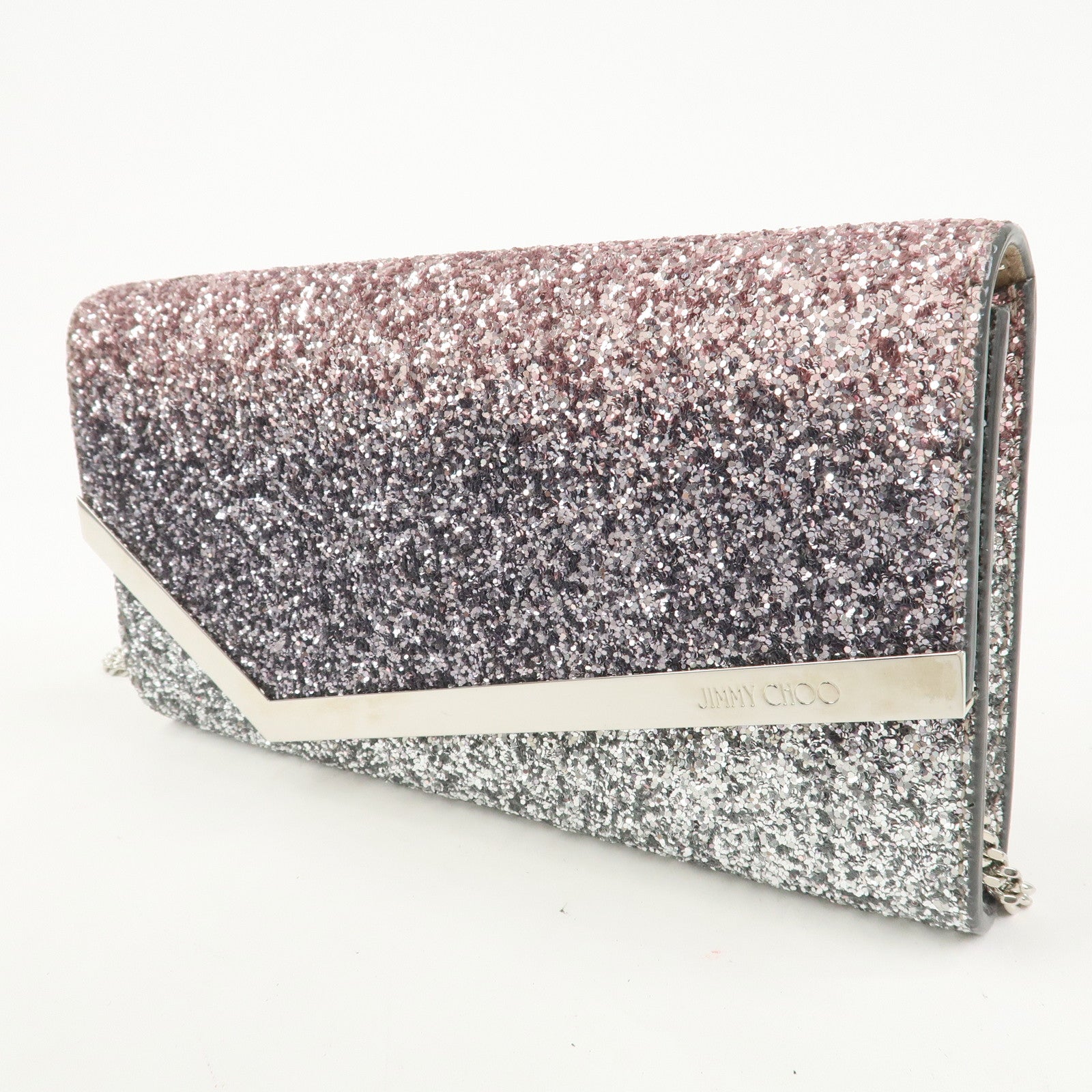 JIMMY CHOO Chain Shoulder Bag Clutch Bag Glitter Pink Gray Silver