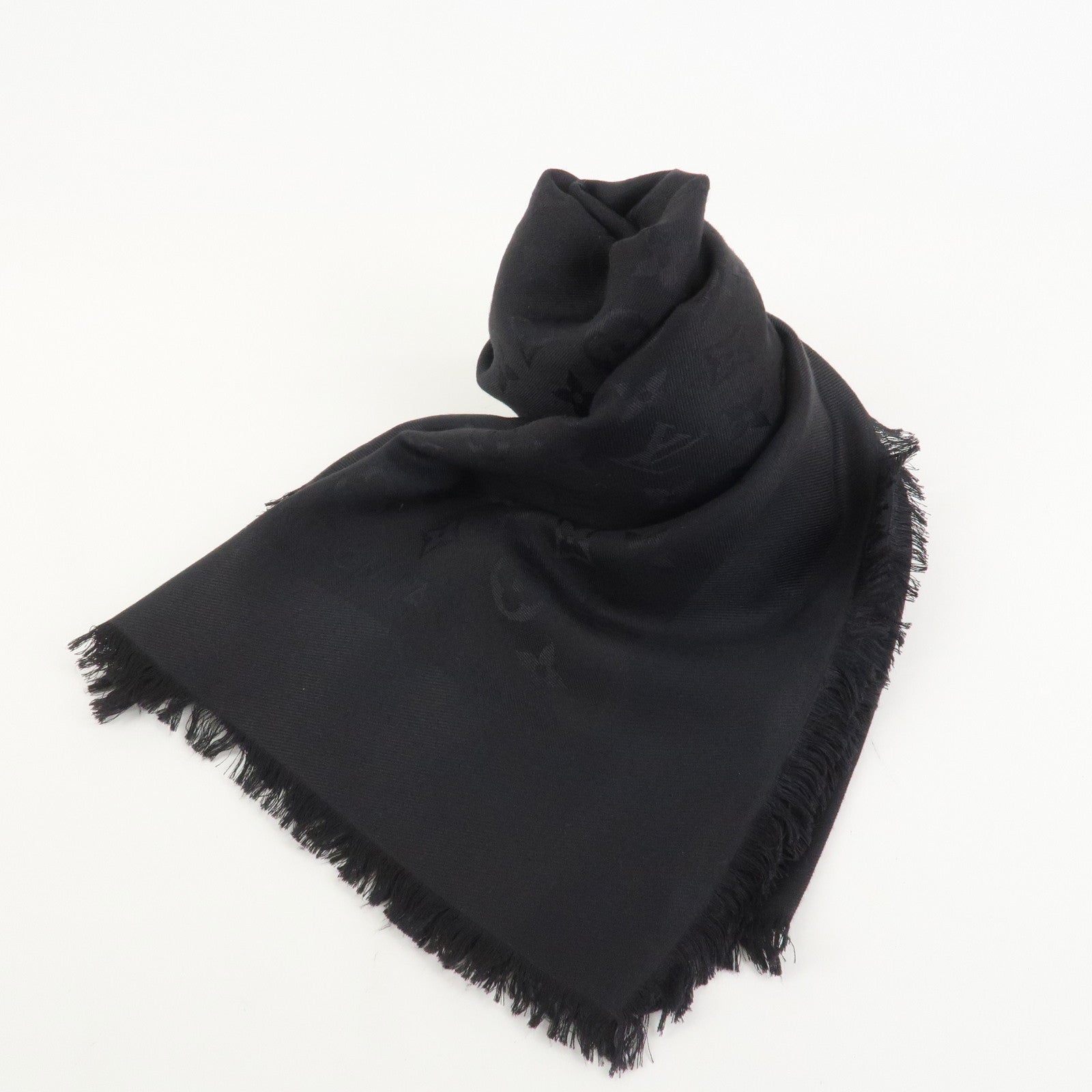 Louis Vuitton Monogram Silk Wool Shawl Anthracite Black M74752