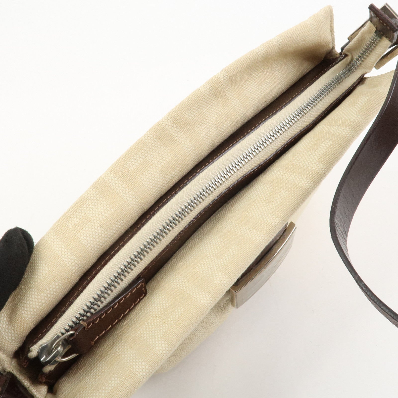 FENDI Zucca Canvas Leather Shoulder Bag Ivory Brown 26566