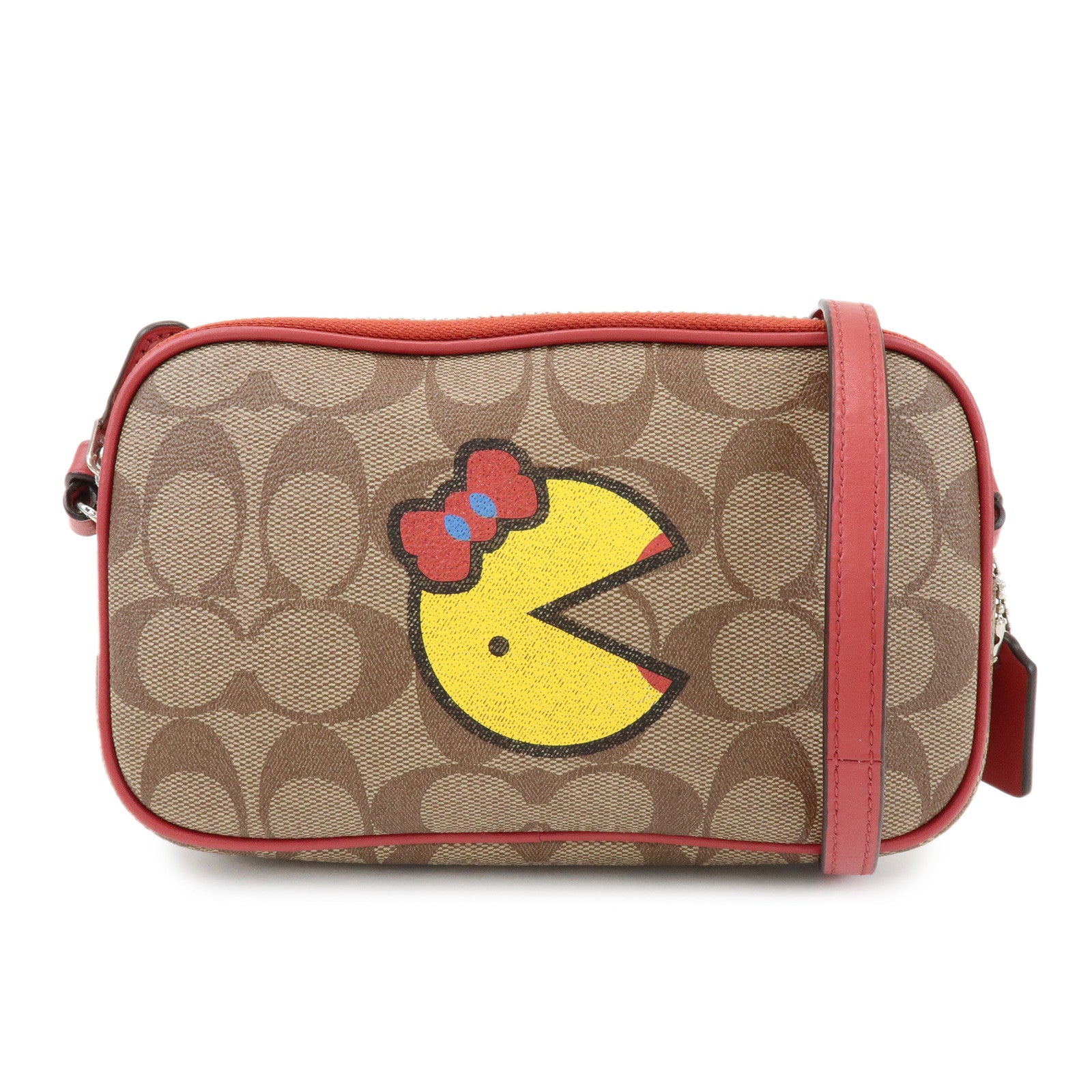 COACH Signature Pacman Collaboration Shoulder Bag Brown Red