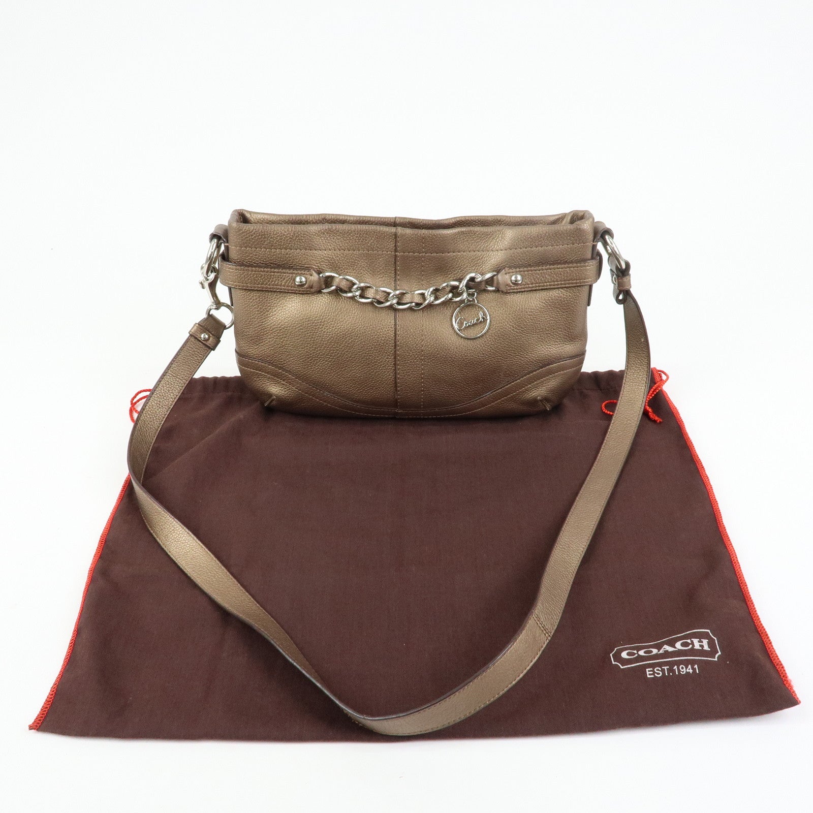 COACH Set of 2 Canvas Leather Shoulder Bag Brown Bronze