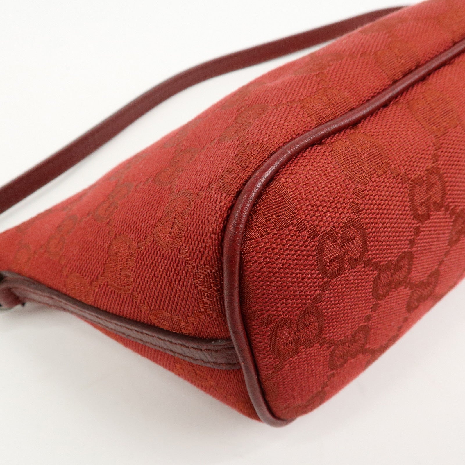 GUCCI Boat Bag GG Canvas Leather Hand Bag Pouch Red 07198