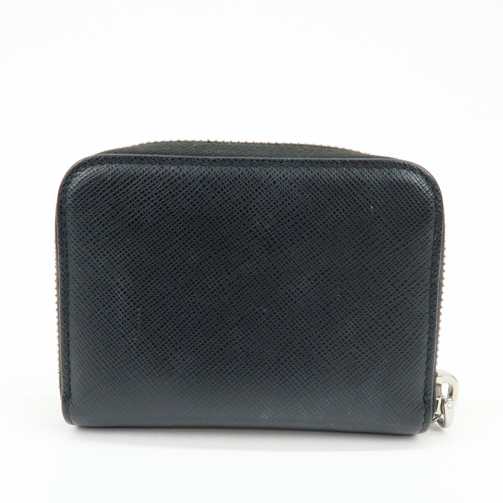 PRADA Saffiano Leather Compact Wallet Coin Case Card Case Black