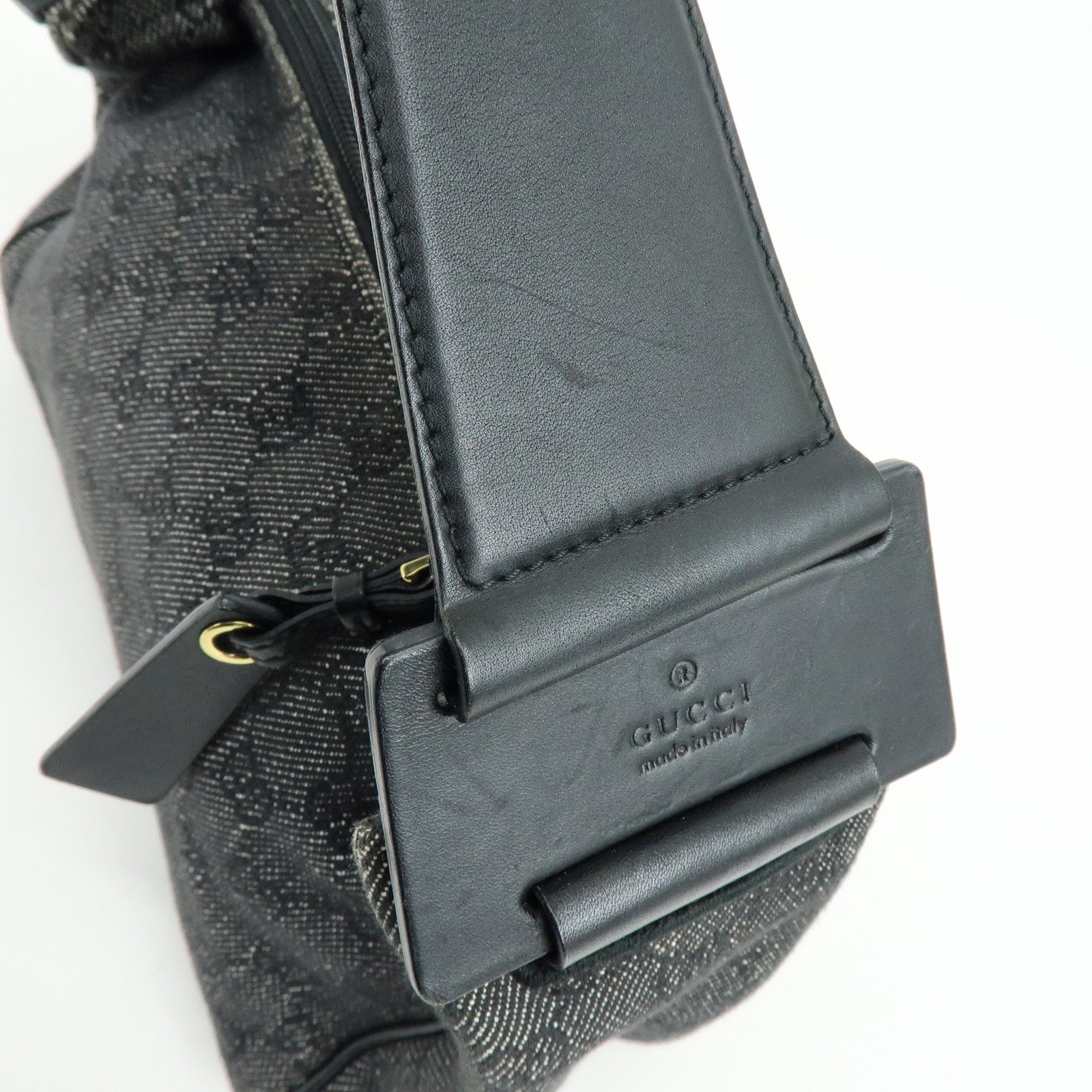 GUCCI GG Canvas Leather Shoulder Bag Black