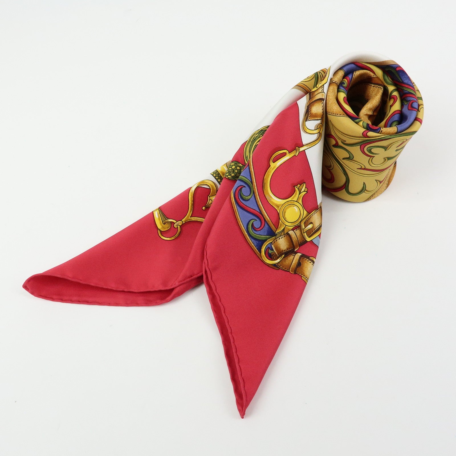 HERMES Carre 90 Silk 100% Scarf Festival Red White