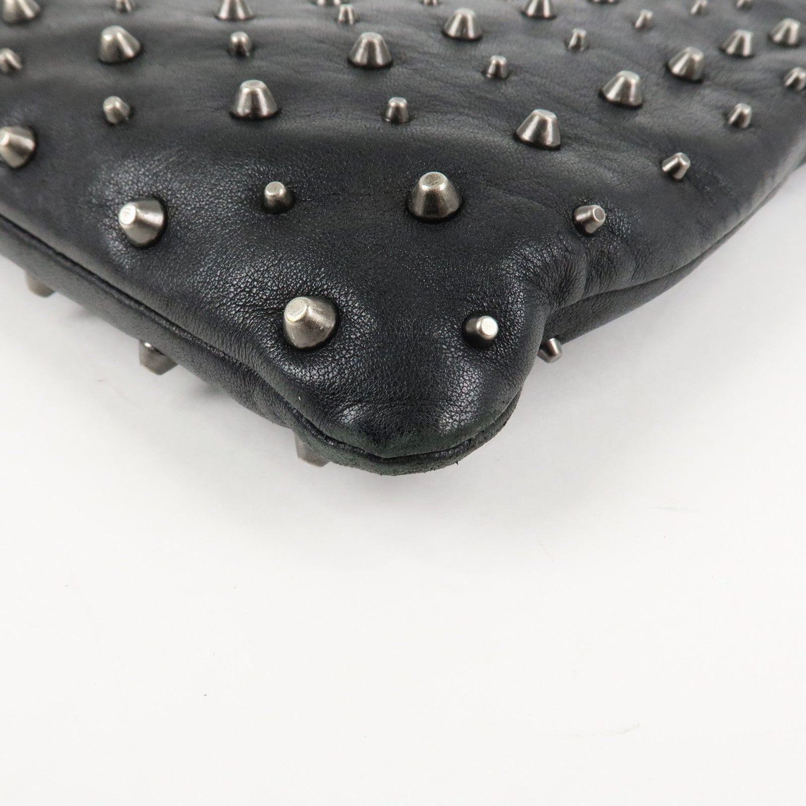 JIMMY CHOO Leather Studs Clutch Bag Black Silver HDW Used