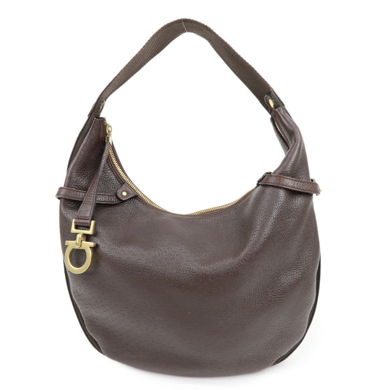 Ferragamo Gancini Leather Shoulder Bag Hand Bag Brown