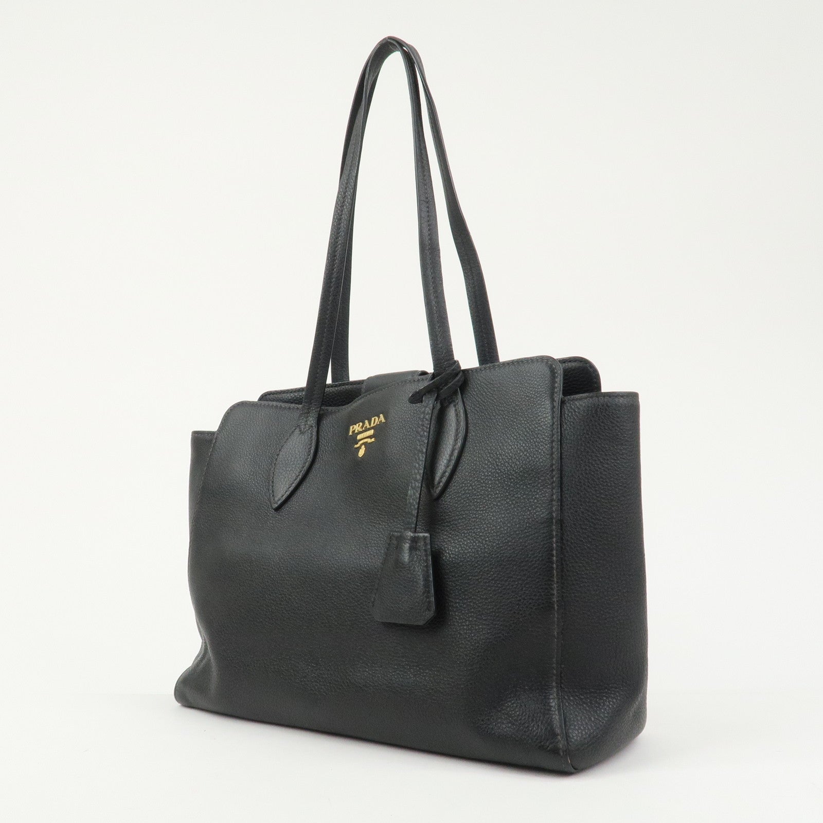 PRADA Logo Leather Shoulder Bag Tote Bag Black 1BG111
