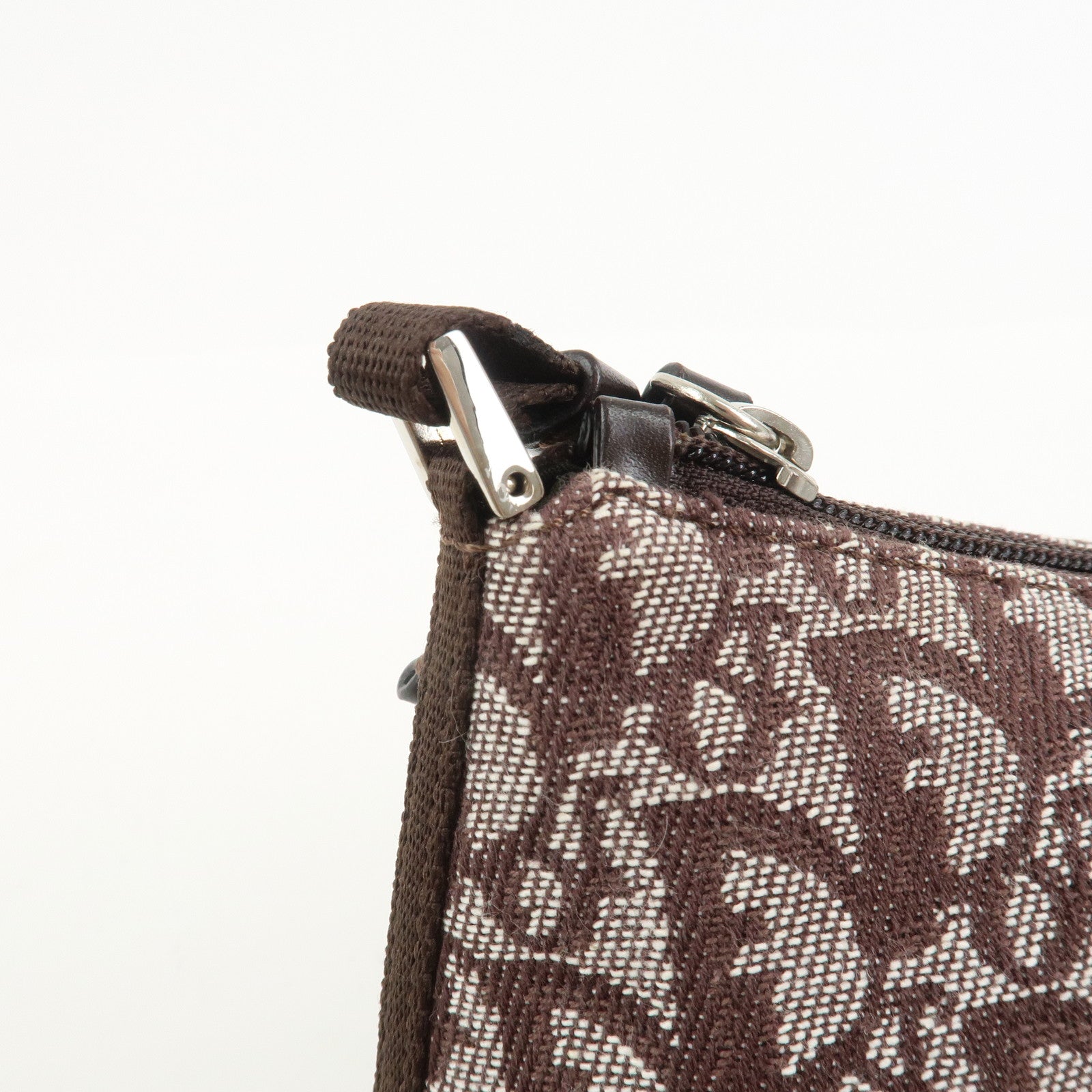 Christian Dior Trotter Jacquard Canvas Leather Shoulder Bag Brown