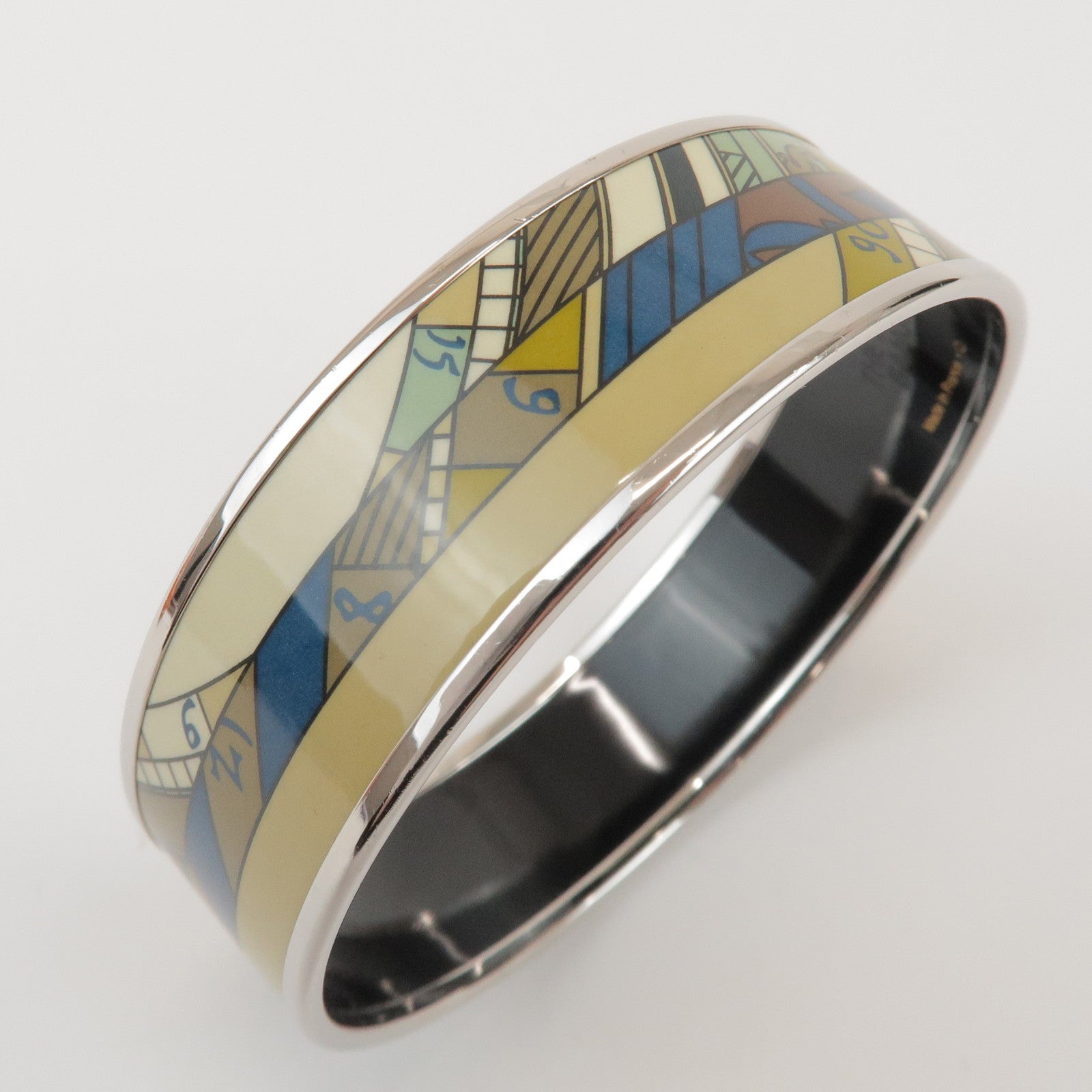 HERMES Email GM Bangle Plated Bracelet Khaki Ivory Navy