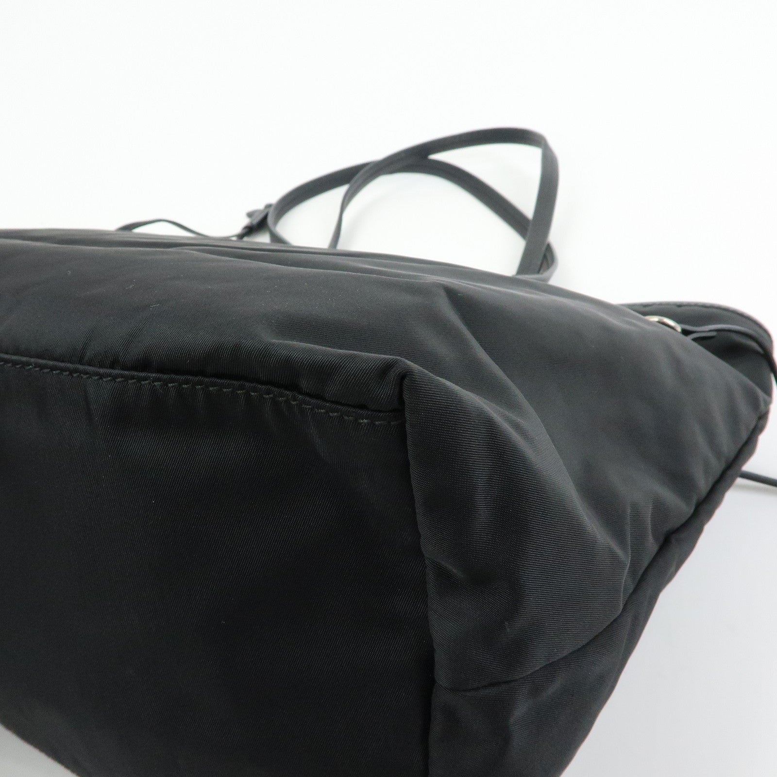 PRADA Logo Nylon Leather Tote Bag Shoulder Bag Hand Bag Black