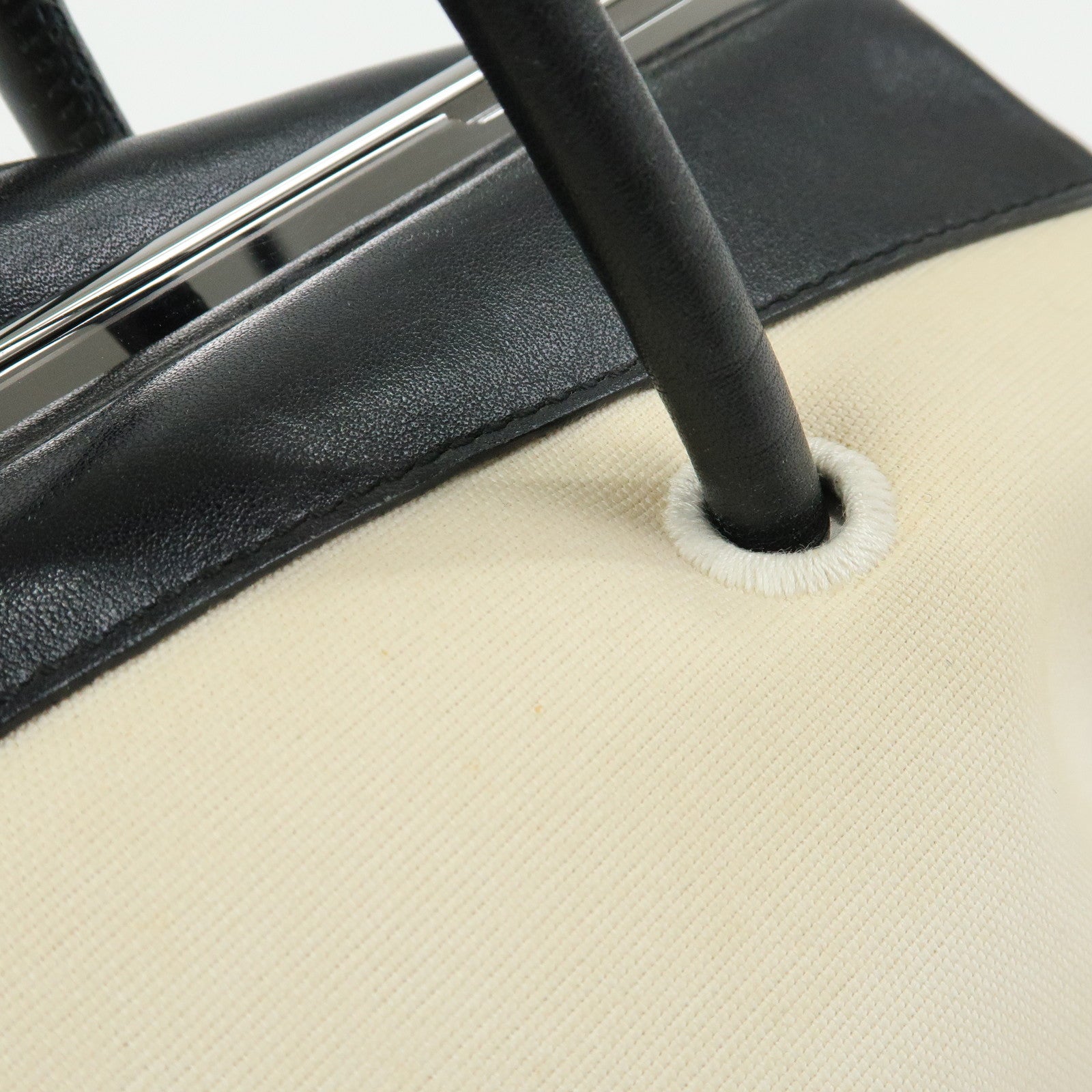 GUCCI Canvas Leather Hand Bag Ivory Black 92726