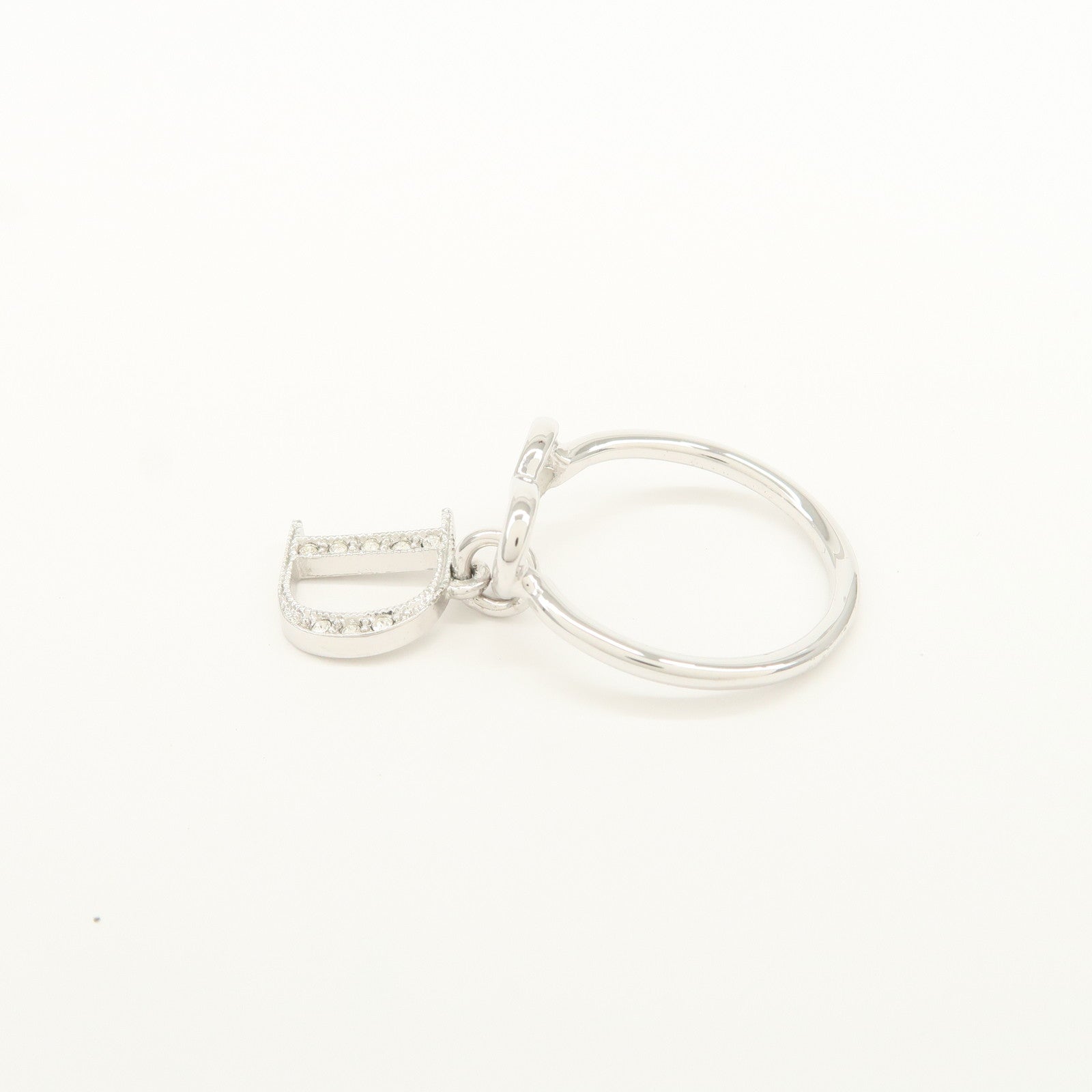 Christian Dior D Logo Heart Metal Ring Silver US 6