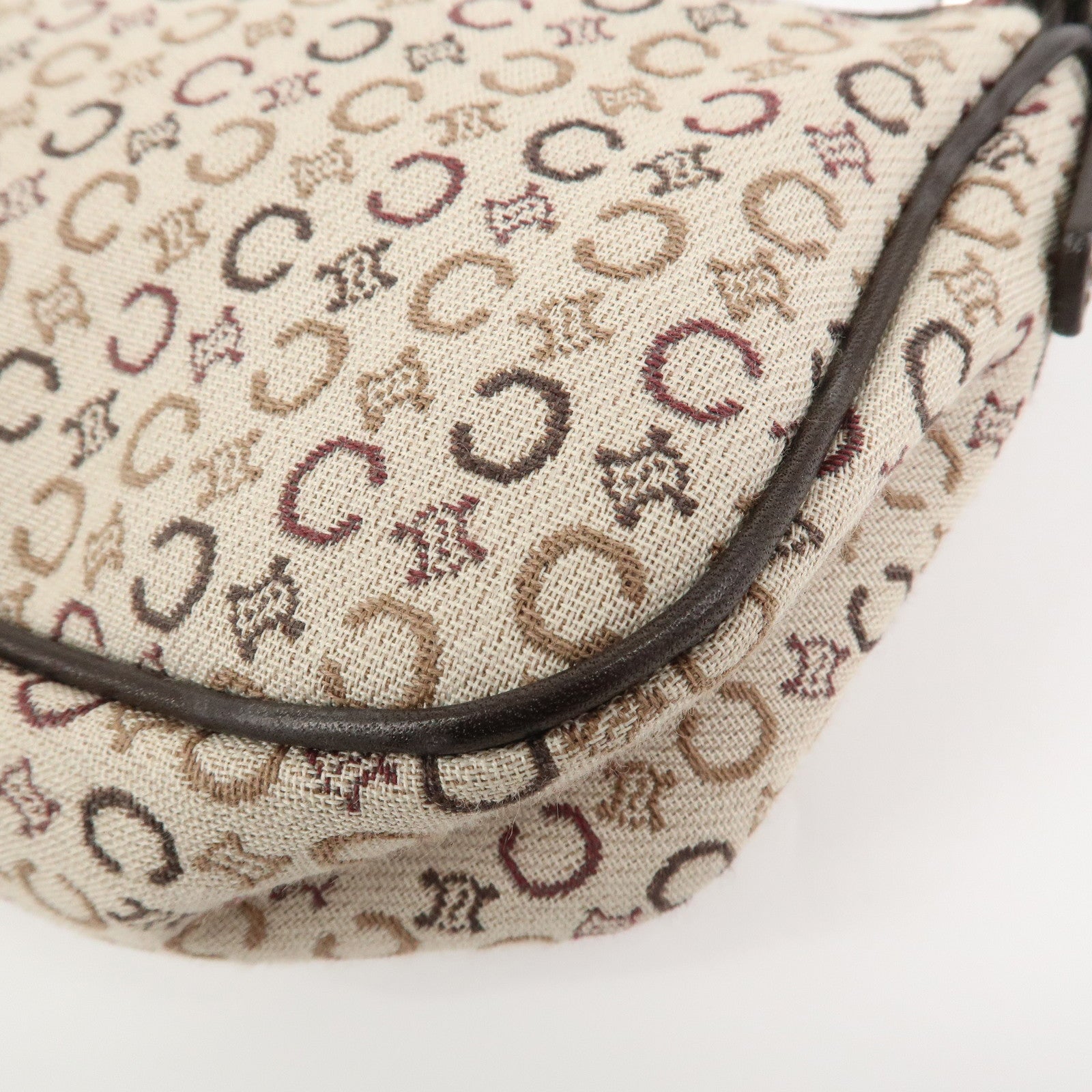 CELINE C Macadam Jacquard Leather Hand Shoulder Bag Beige Brown