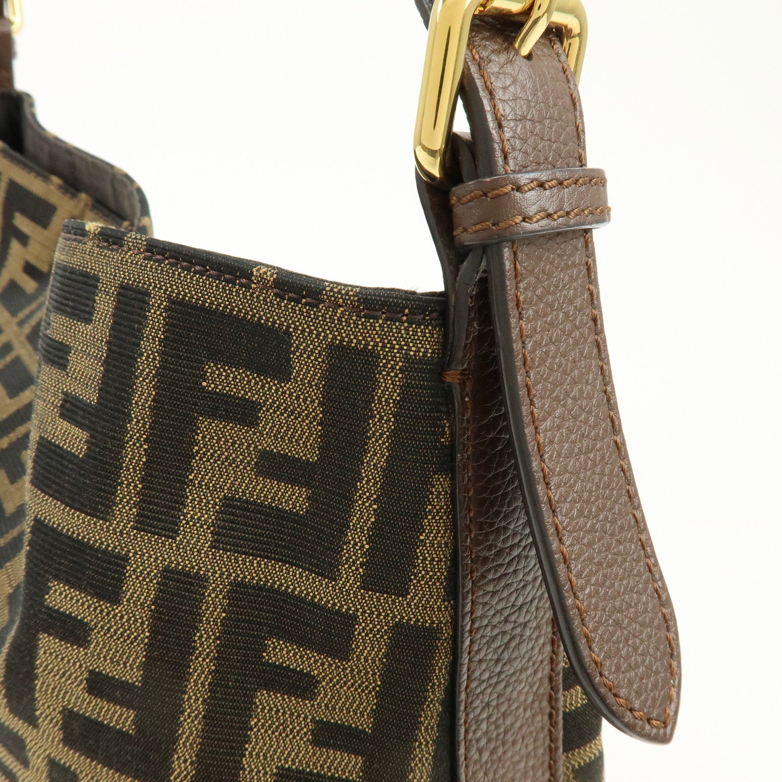 FENDI Zucca Canvas Leather Shoulder Bag Black Brown 8BR698