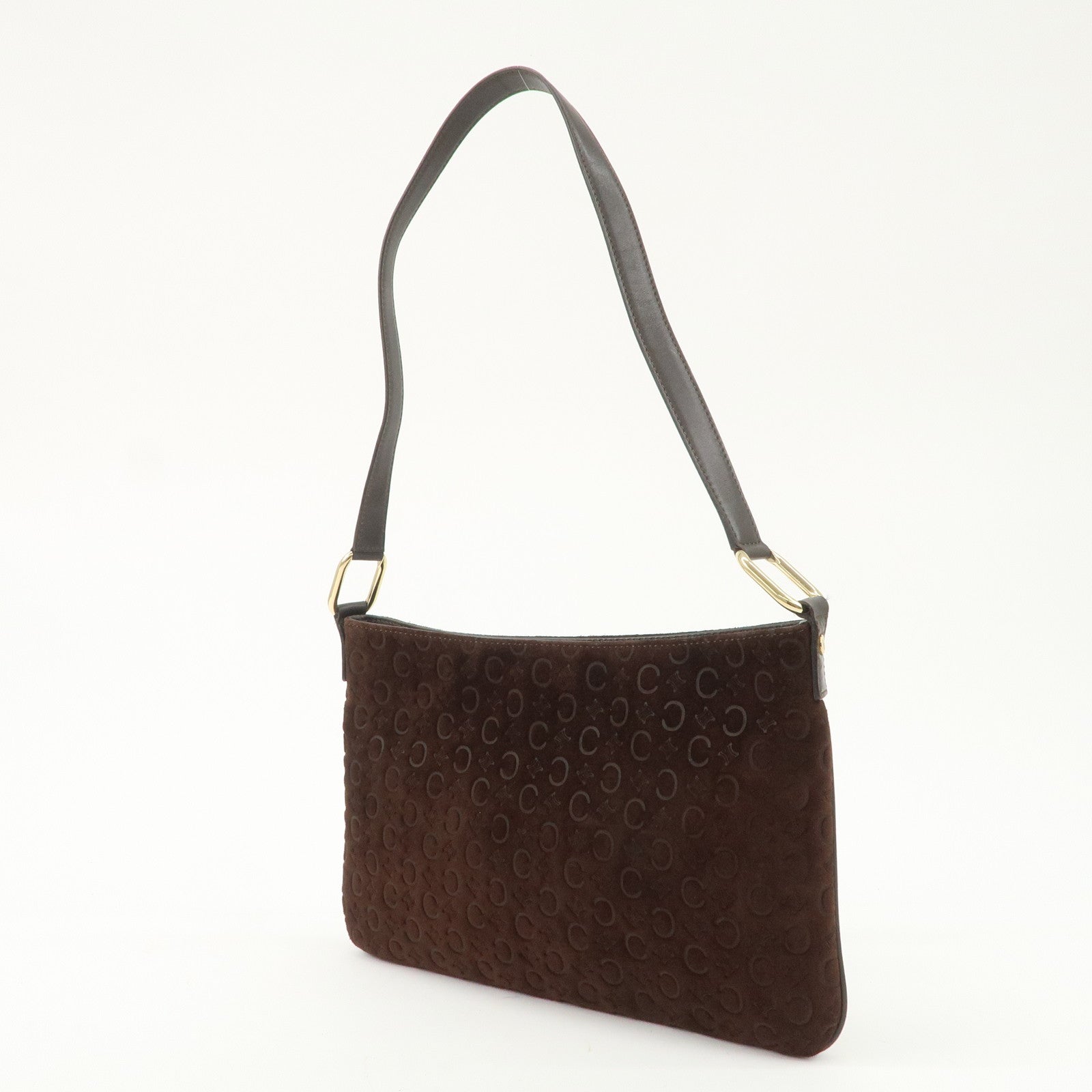 CELINE C Macadam Suede Leather Shoulder Bag Brown