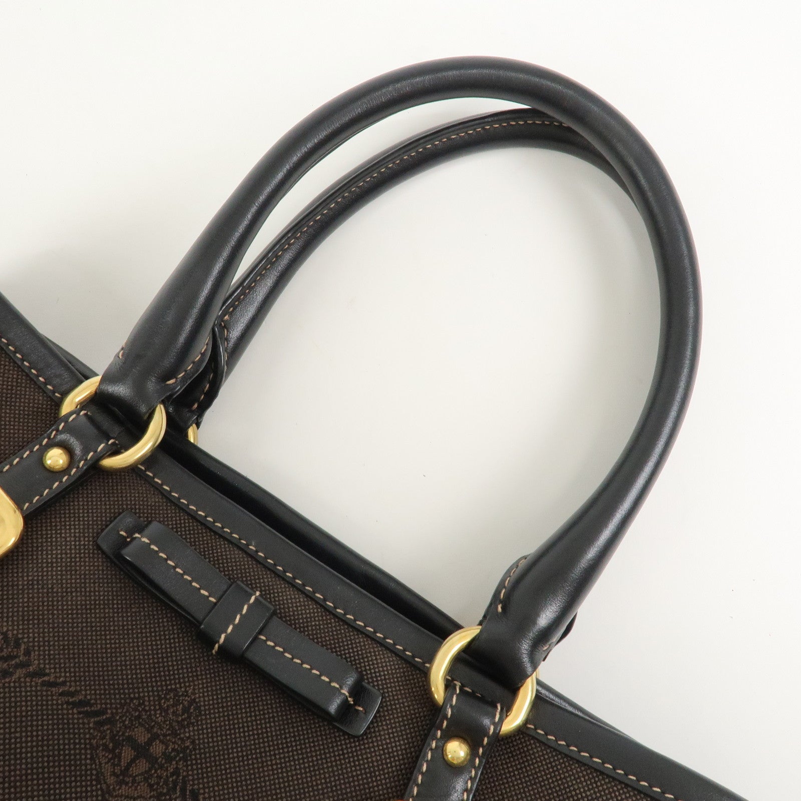 PRADA Jacquard Leather 2Way Bag Tote Bag Hand Bag Brown BN1841