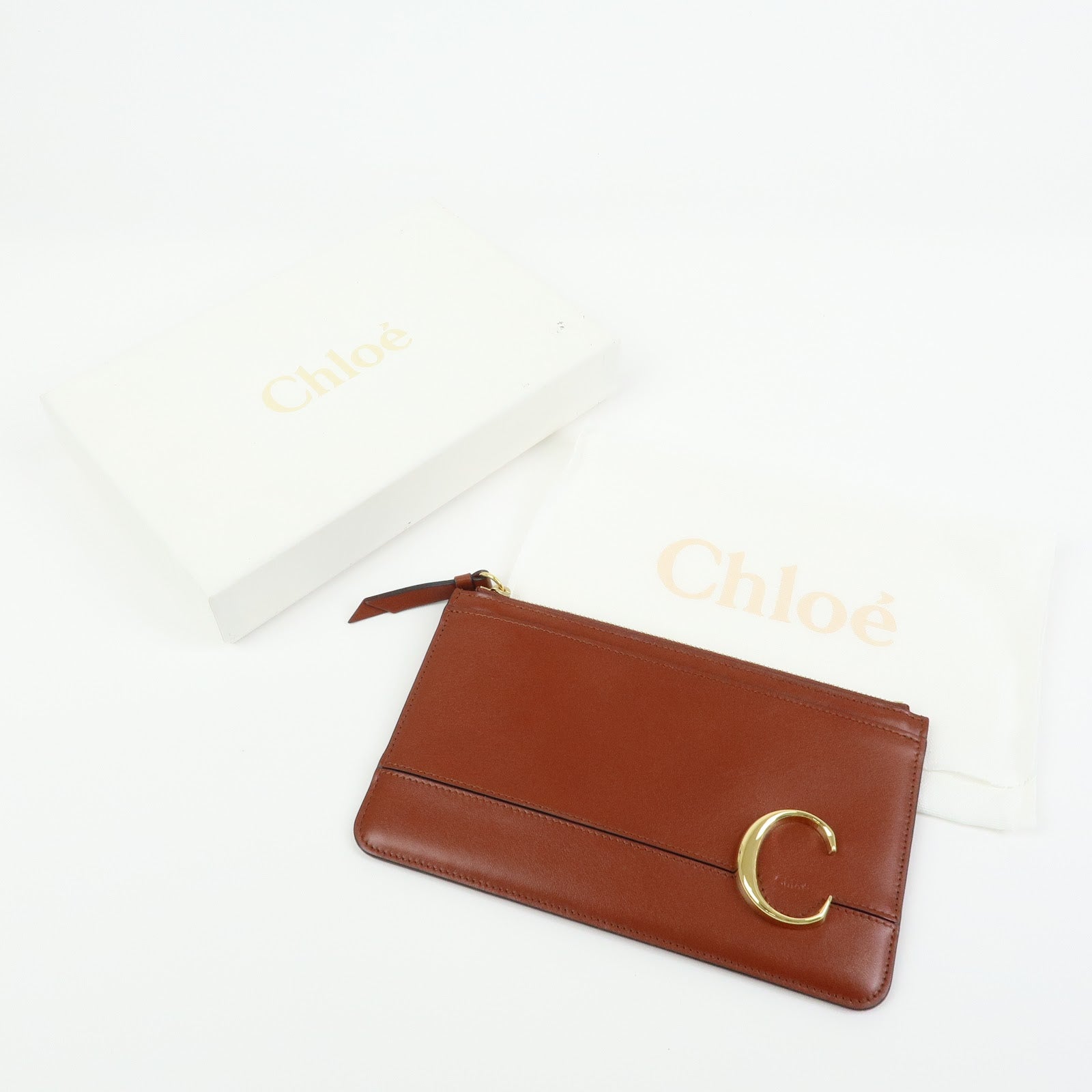 Chloe Chloe C Leather Pouch Fragment Case Passport Case Brown