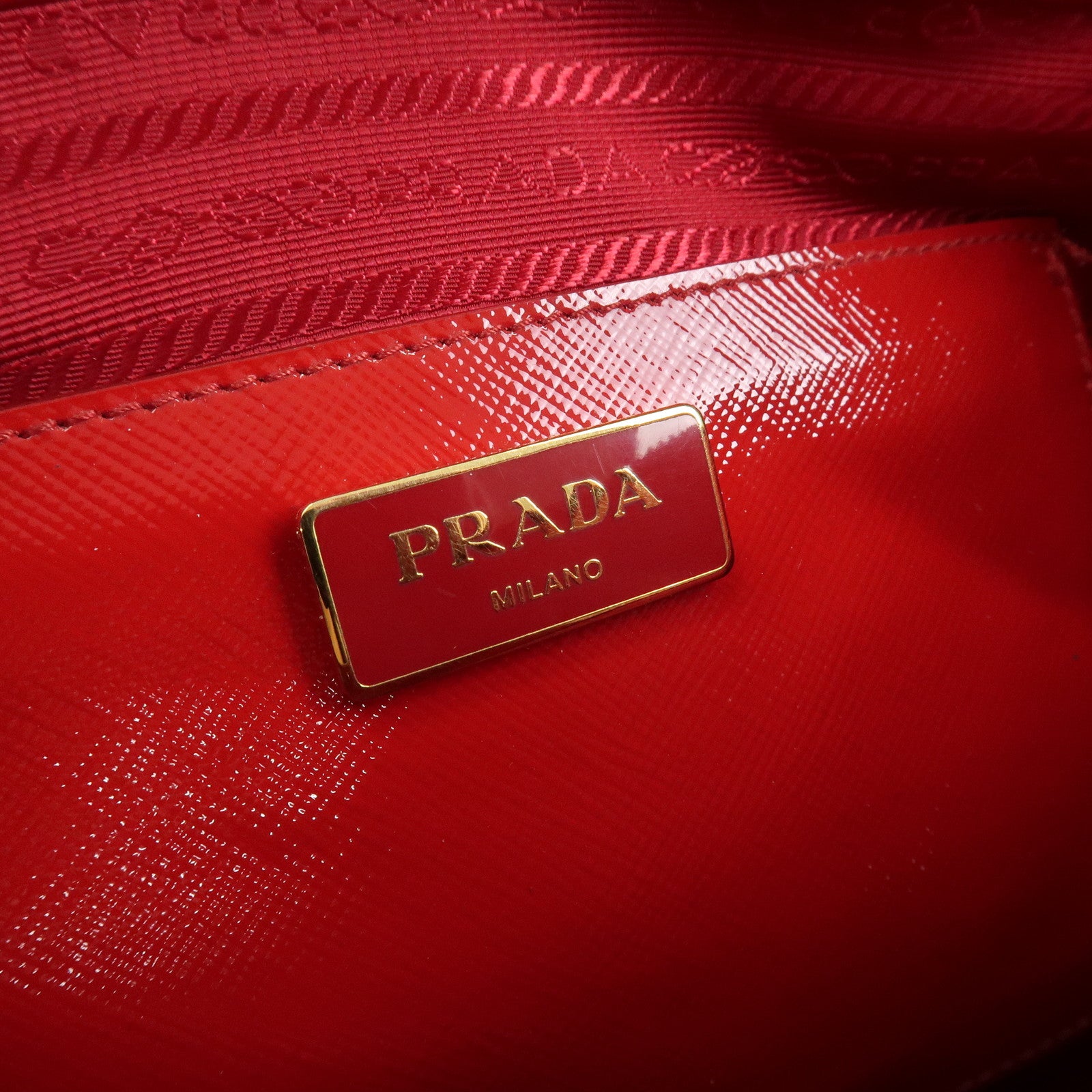 PRADA Logo Patent Leather 2Way Bag Shoulder Bag Hand Bag Red BL0909