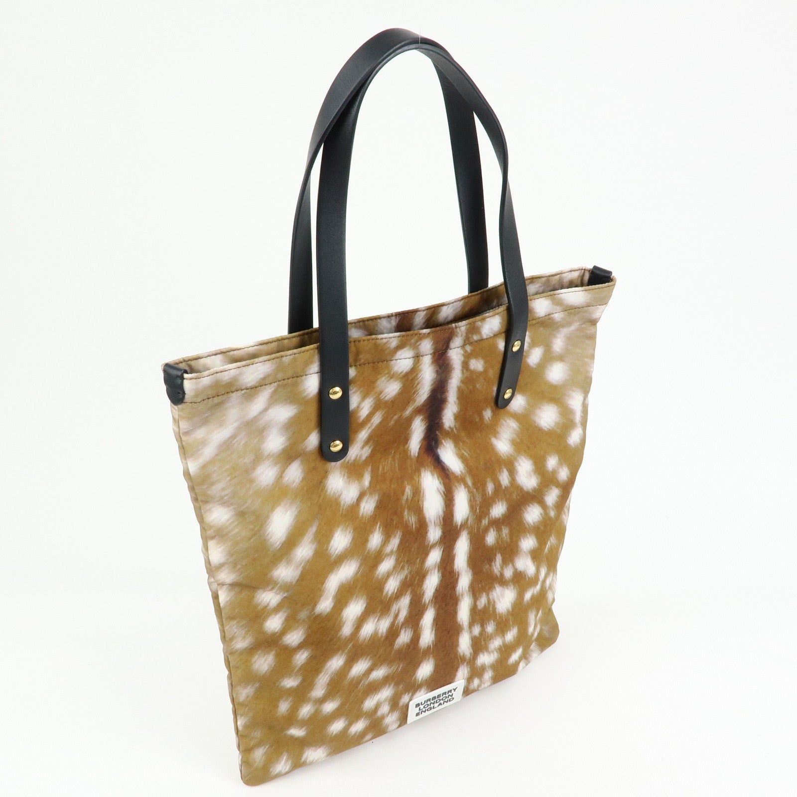 BURBERRY Canvas Leather Tote Bag Shoulder Bag Heidi Print Brown