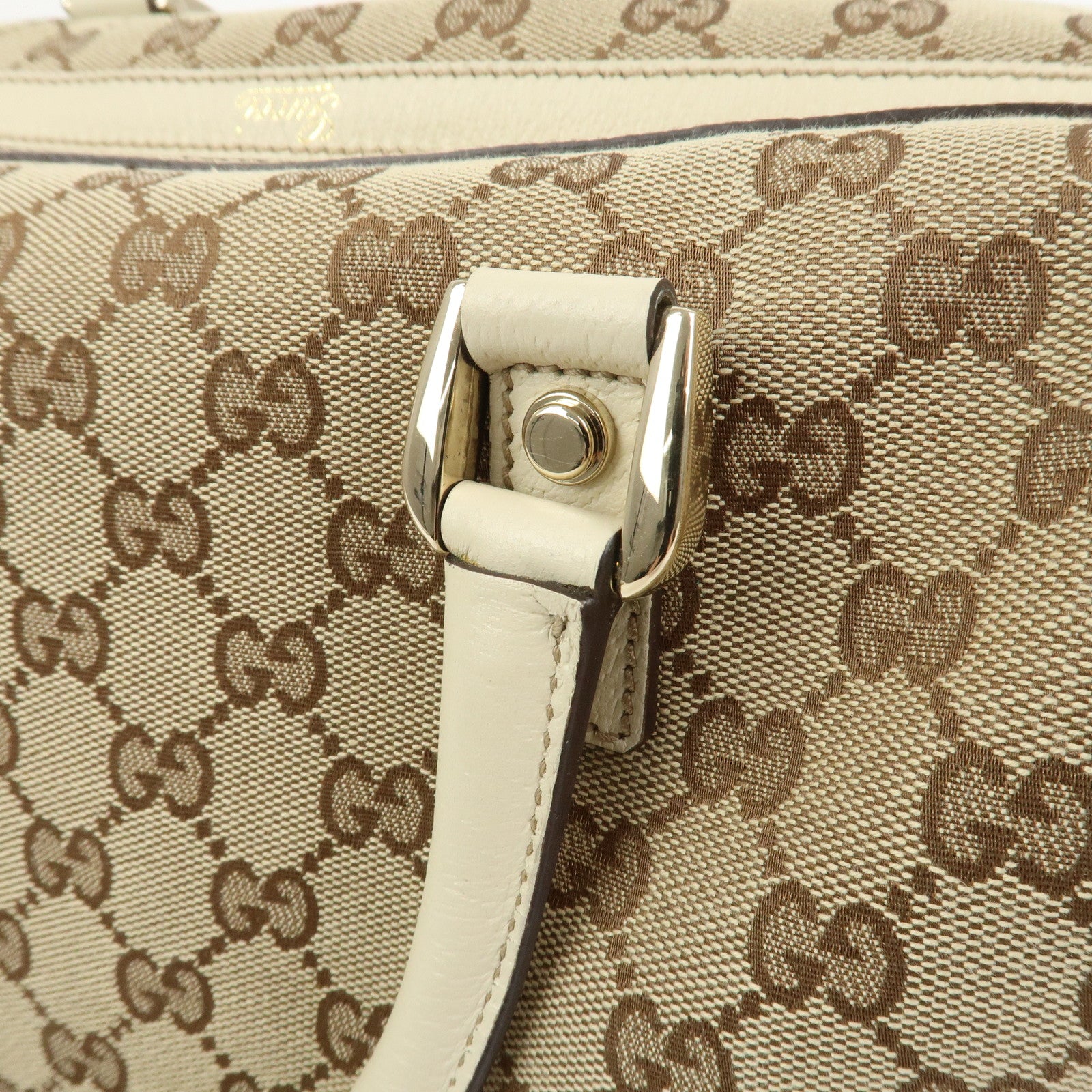 GUCCI GG Canvas Leather Mini Boston Bag Hand Bag Brown Ivory 153026