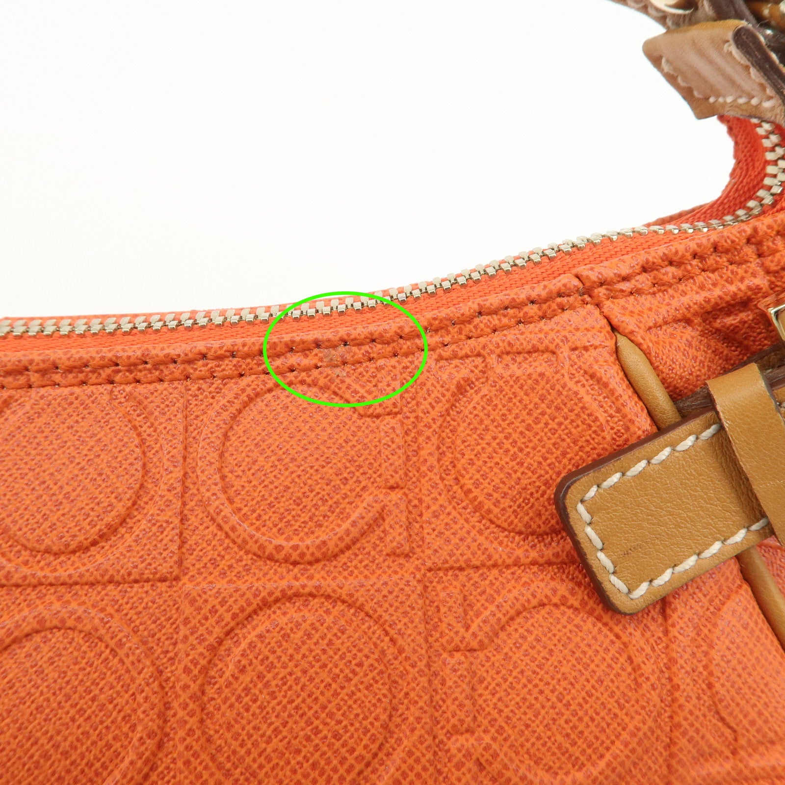 Ferragamo Gancini Leather Shoulder Bag Hand Bag Orange Beige