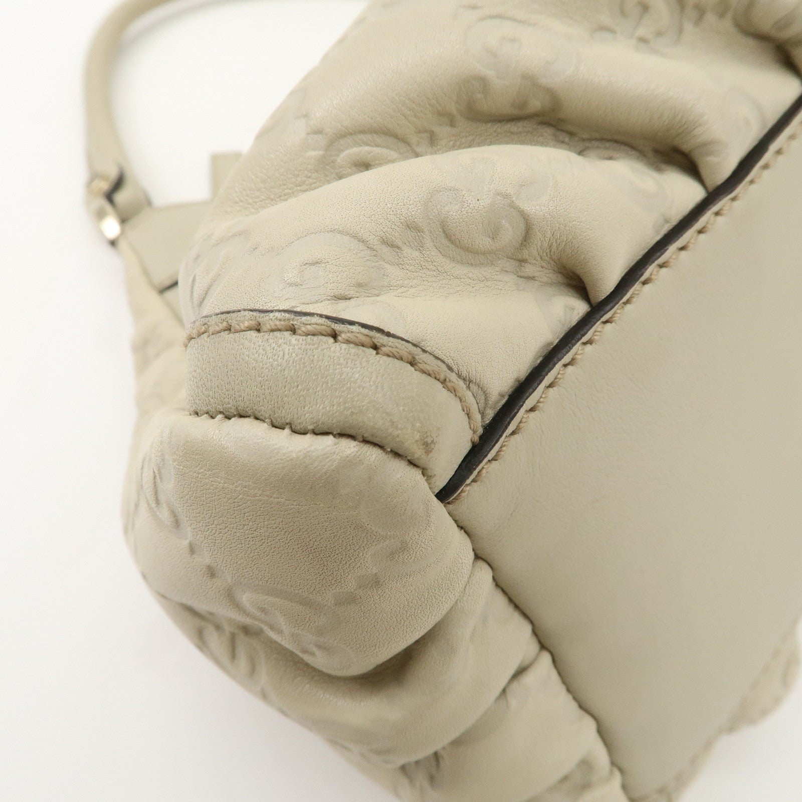 GUCCI Abbey Guccissima Leather Shoulder Bag Hand Bag Ivory 190525 Used