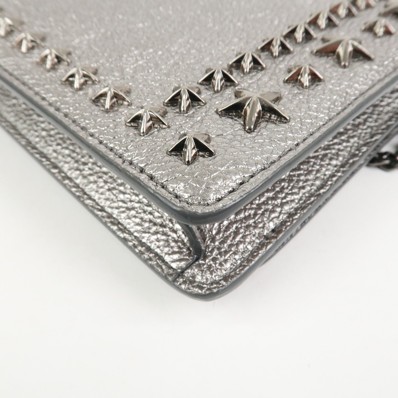 JIMMY CHOO 2Way Leather Chain Shoulder Bag Crossbody Bag Silver