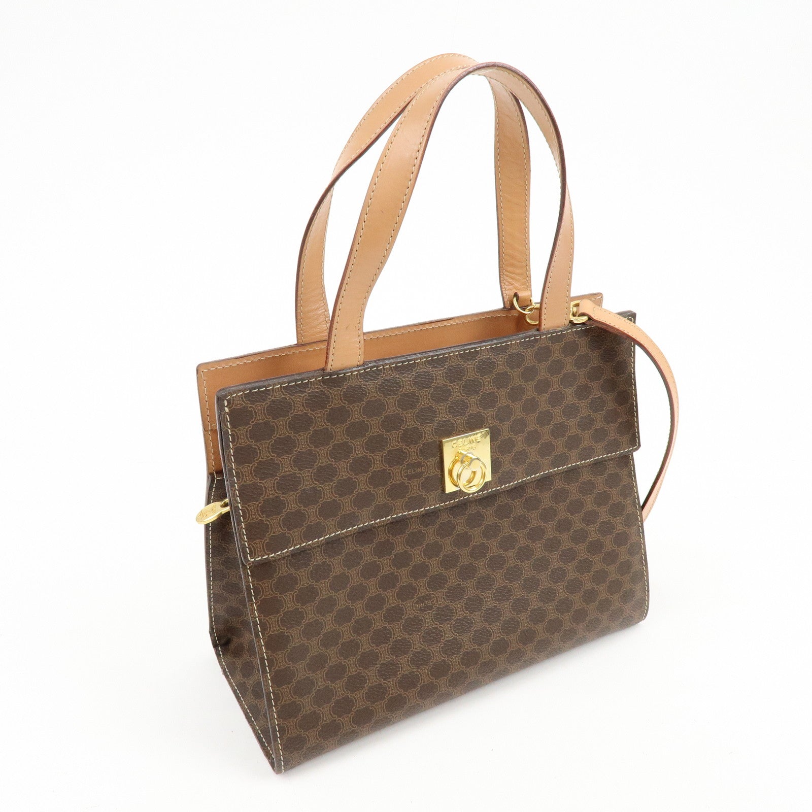 CELINE Macadam PVC Leather 2Way Bag Hand Bag Shoulder Bag Brown