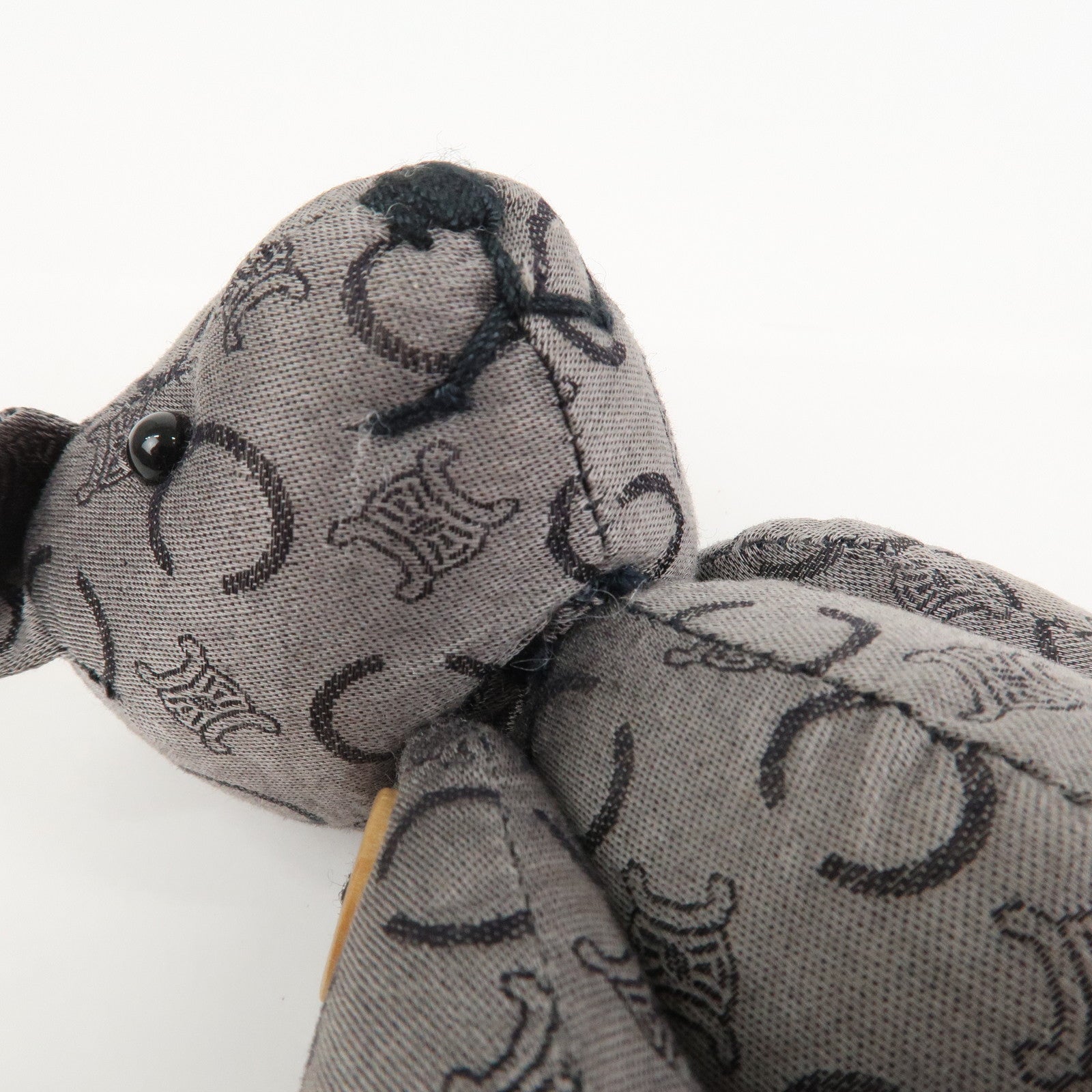 CELINE C Macadam Logo Canvas Leather Teddy Bear Stuffed Animal Gray