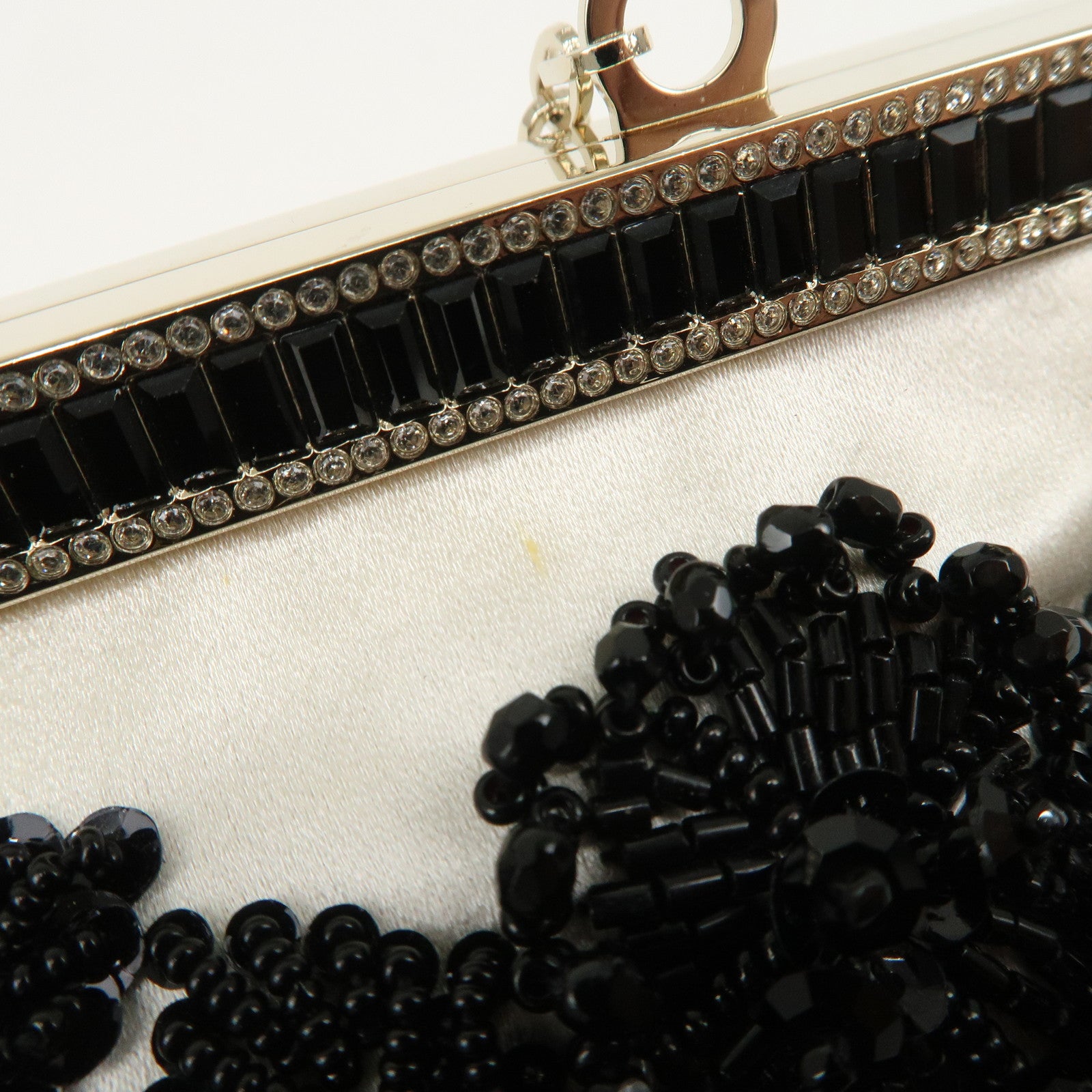 VALENTINO Silk Beads Chain Shoulder Bag Hand Bag White Black Used