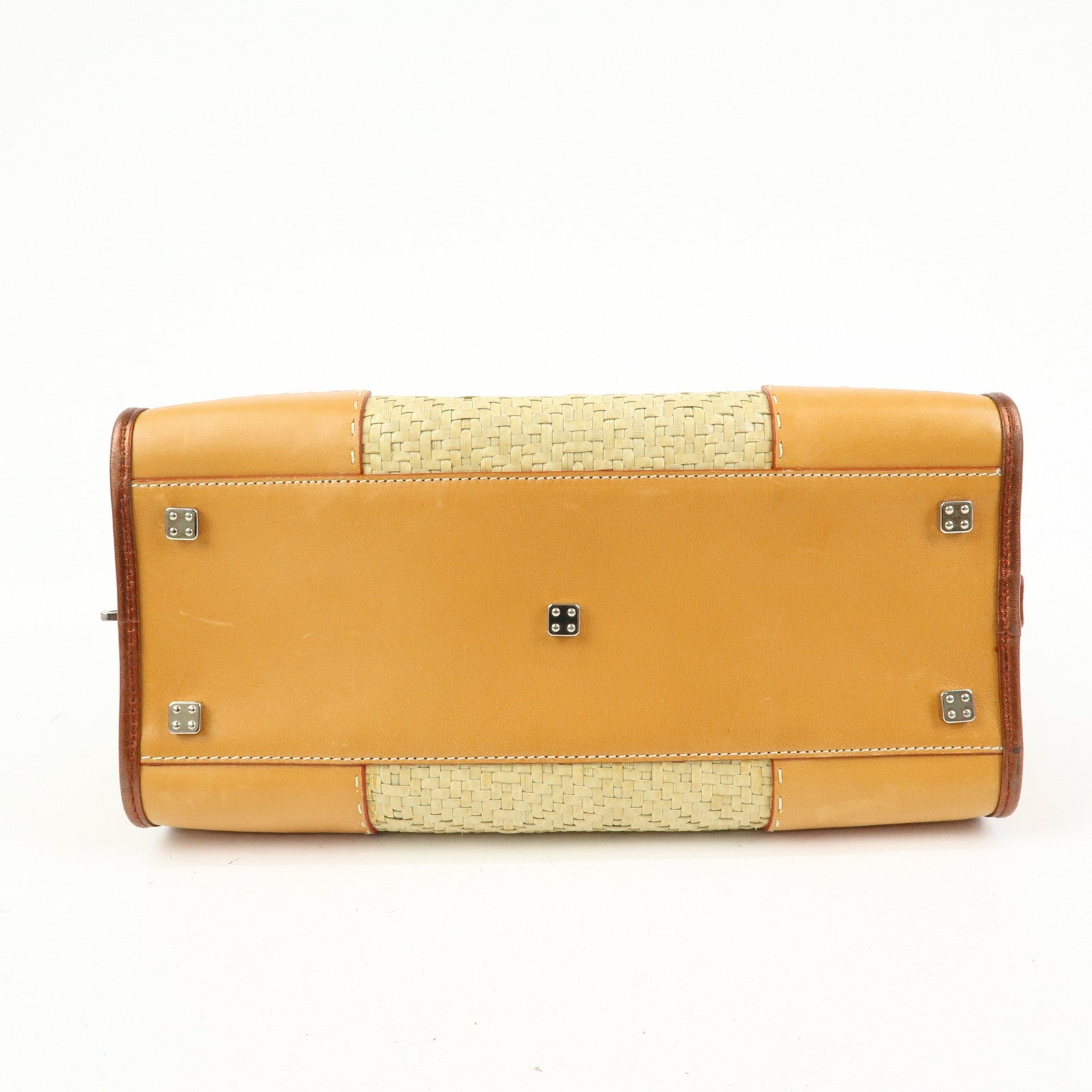 LOEWE Anagram Amazona 28 Raffia Leather Hand Bag Beige Camel