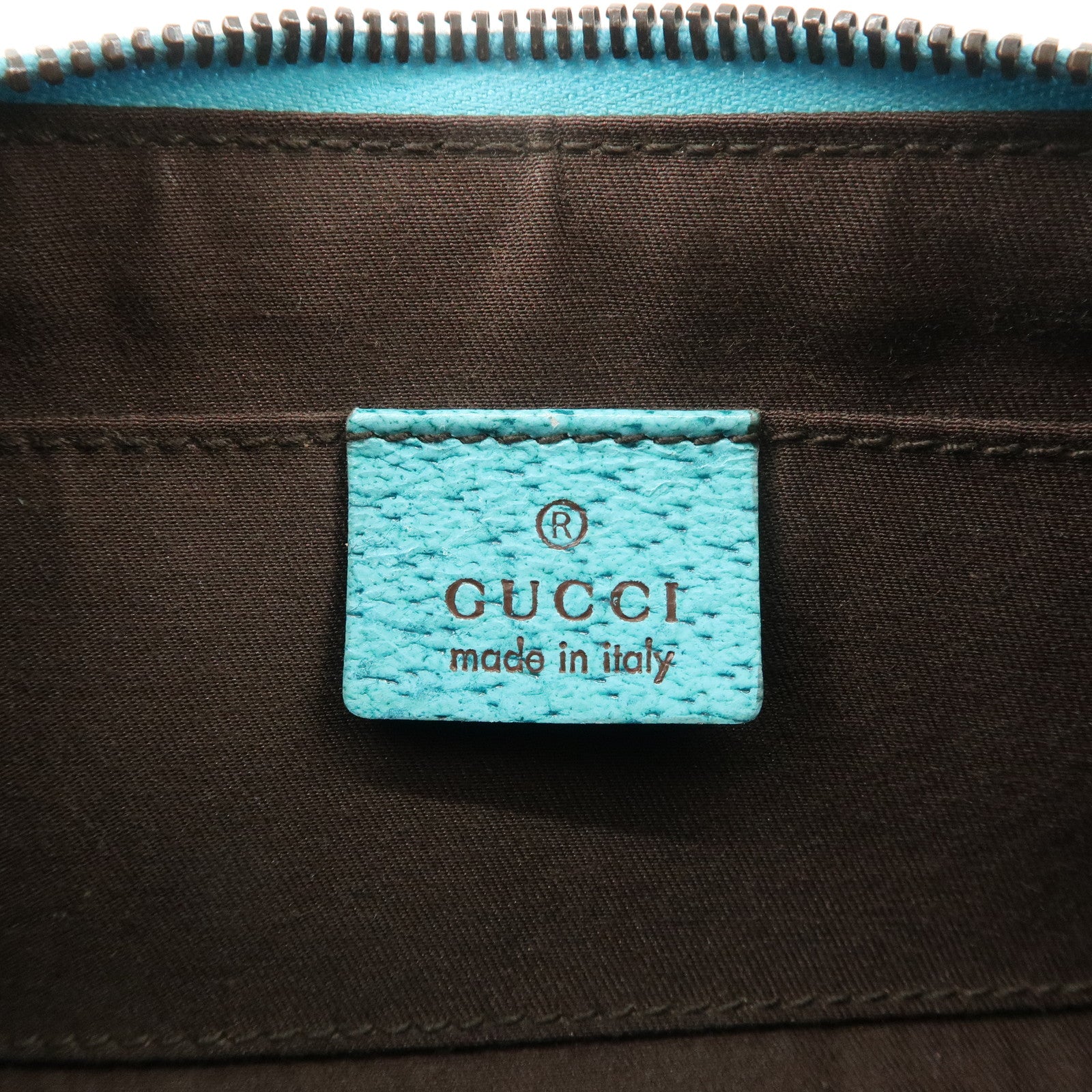 GUCCI GG Canvas Leather Chain Shoulder Bag Beige Turquoise Blue 120940 Used