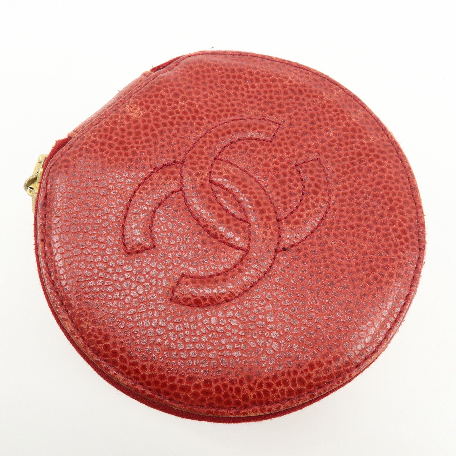 CHANEL COCO Mark Caviarskin Cosmetic Pouch Jewelry Case Red