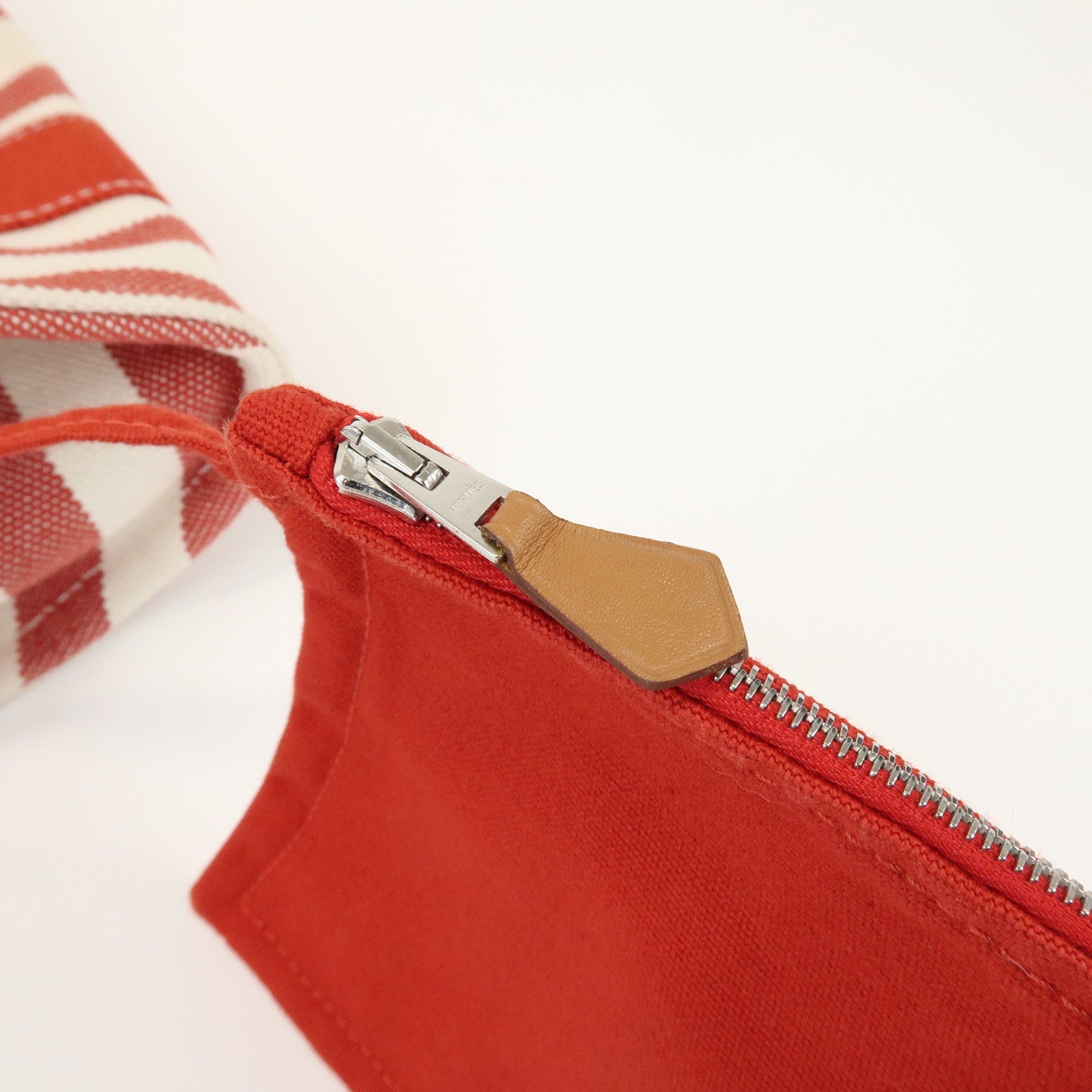 HERMES Canvas Cannes PM Tote Bag Hand Bag Red White
