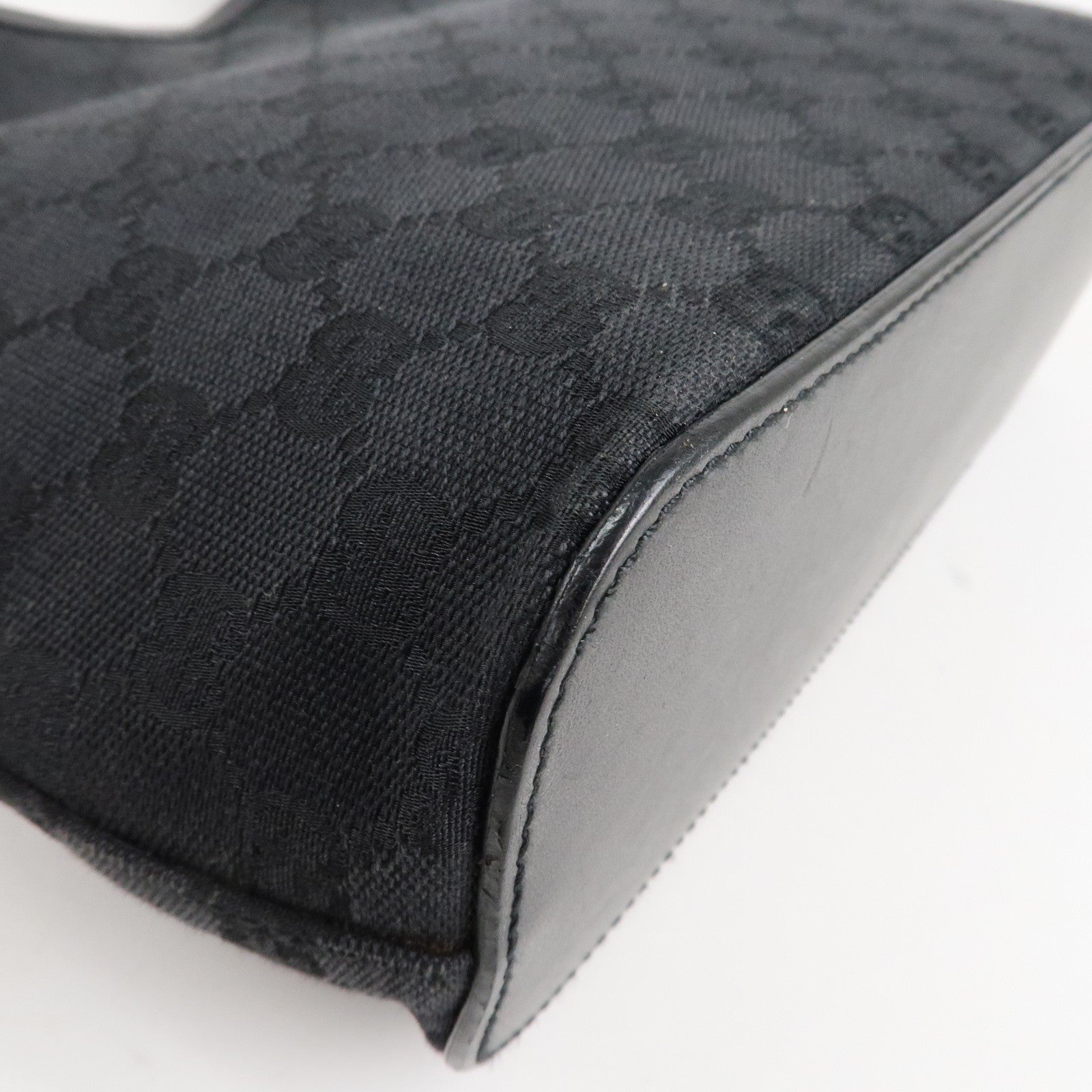 GUCCI GG Canvas Leather Shoulder Bag Hand Bag Black 107752 Used