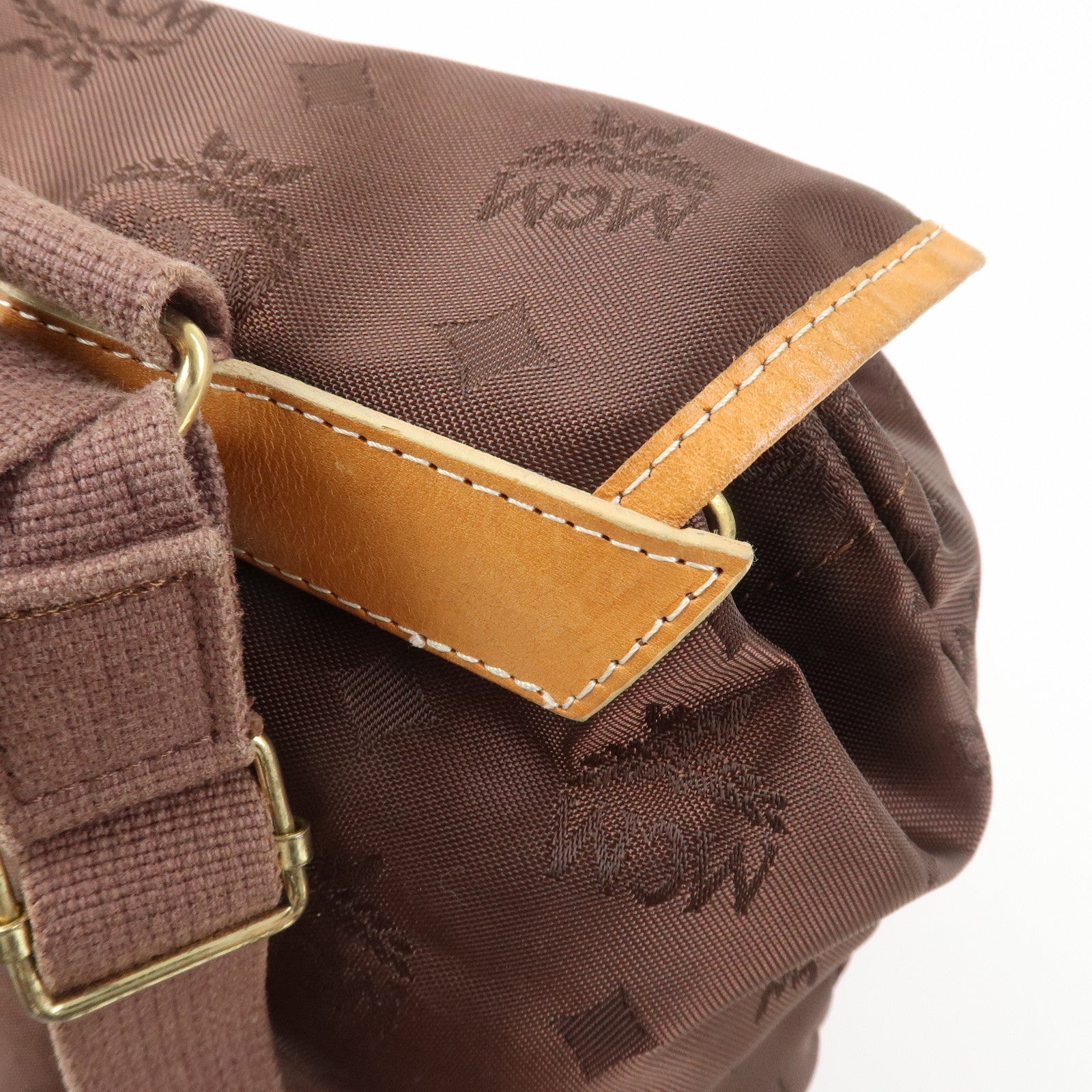 MCM Visetos Nylon Leather Backpack Rucksack Brown