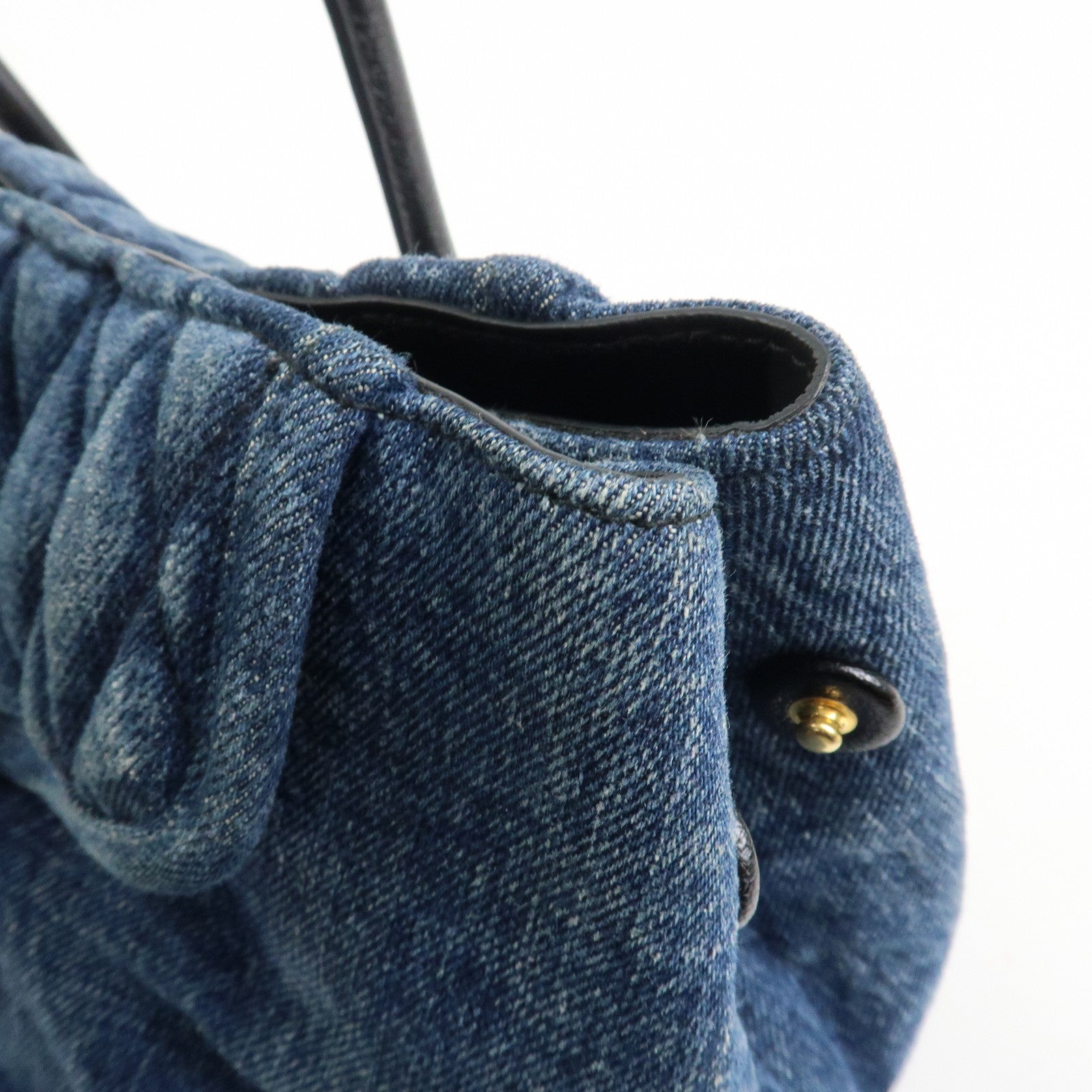 MIU MIU Biker Denim Leather Tote Bag Hand Bag Navy RR1932