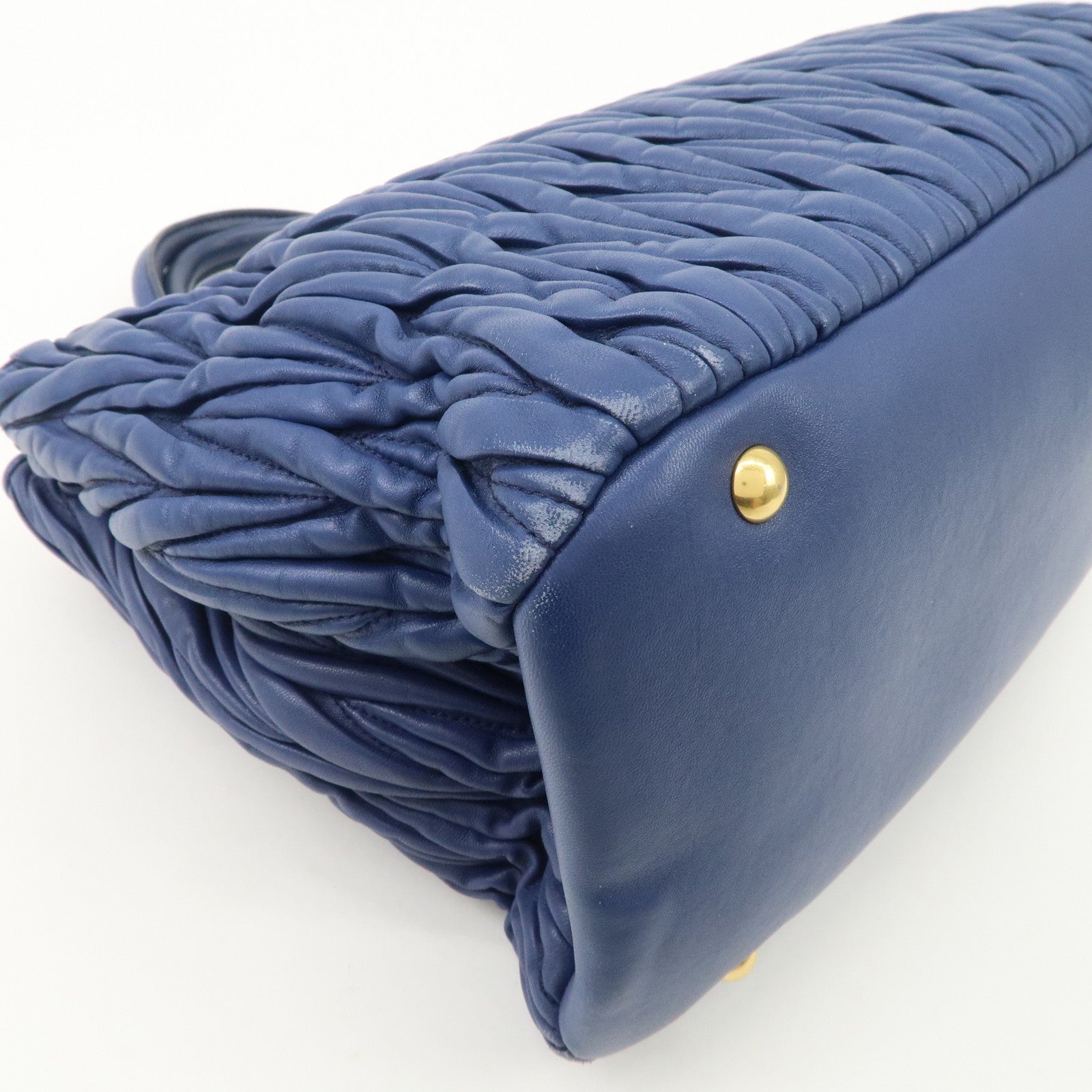 MIU MIU Matelasse Nappa Leather 2Way Bag Hand Bag Blue RN1047