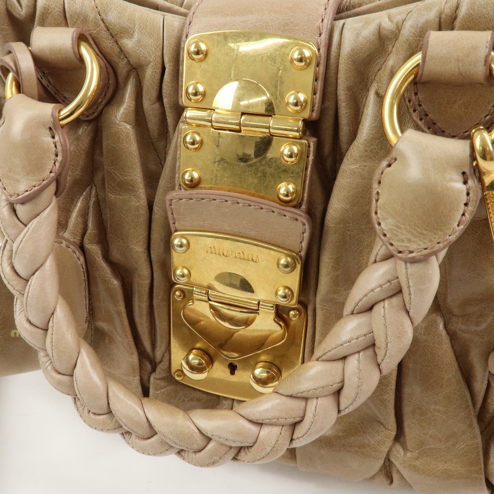 MIU MIU Matelasse Leather 2Way Bag Hand Bag Shoulder Bag Beige
