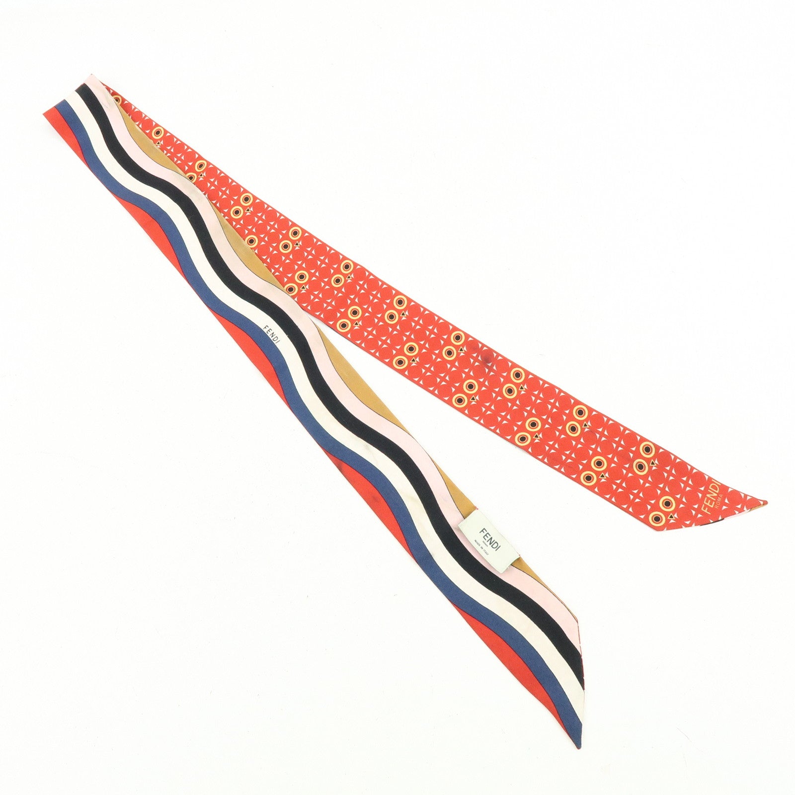 FENDI Wrappy Silk 100% Scarf Red Multicolor
