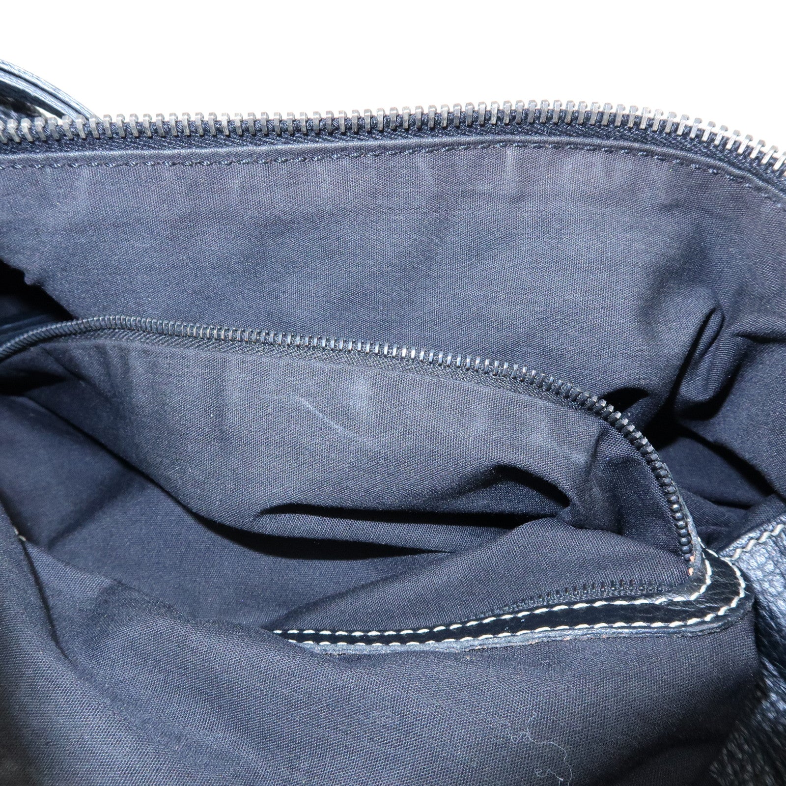 TOD'S Logo Stitches Leather Shoulder Bag Hand Bag Black