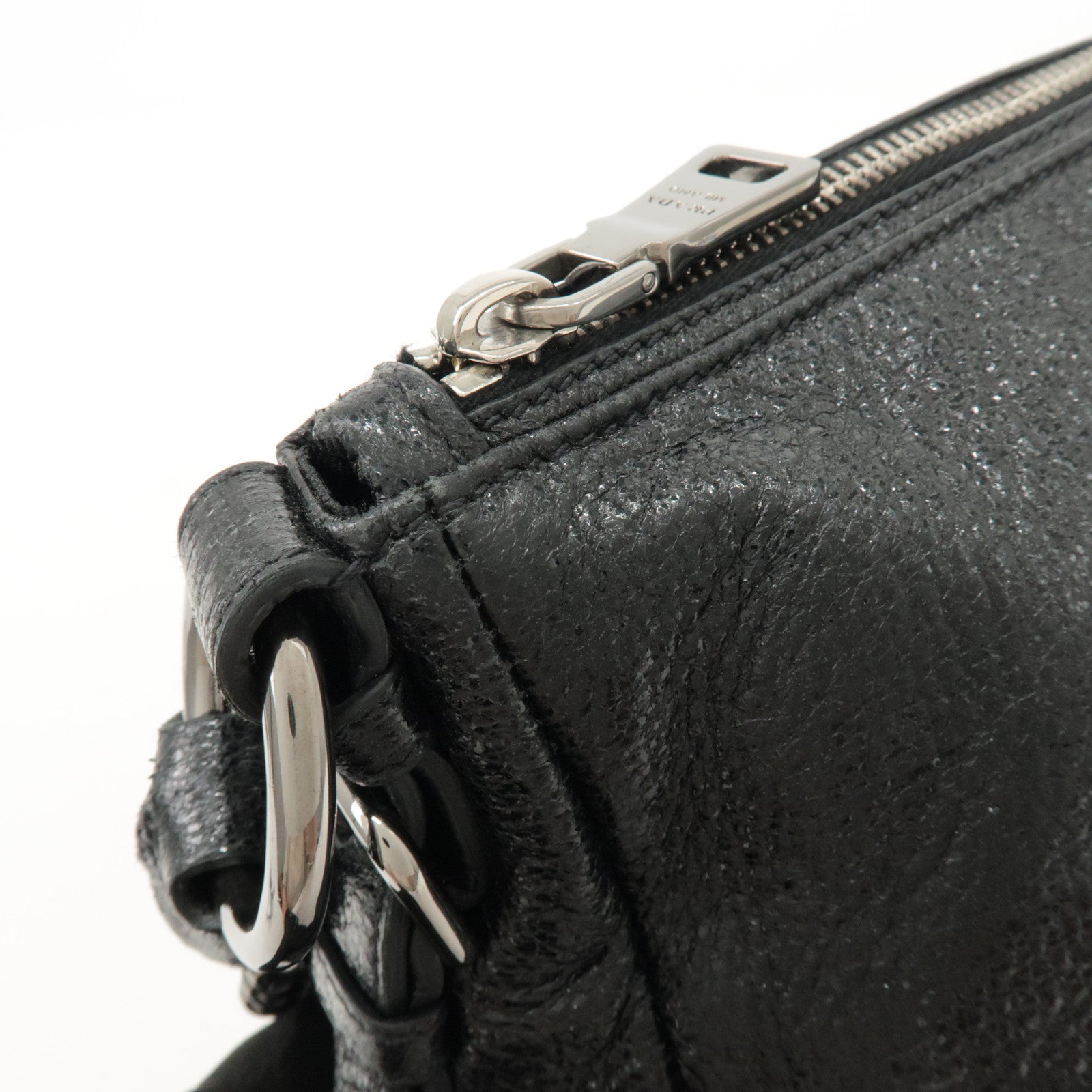 PRADA Logo Leather Chain Shoulder Bag Hand Bag Black BR4370 Used