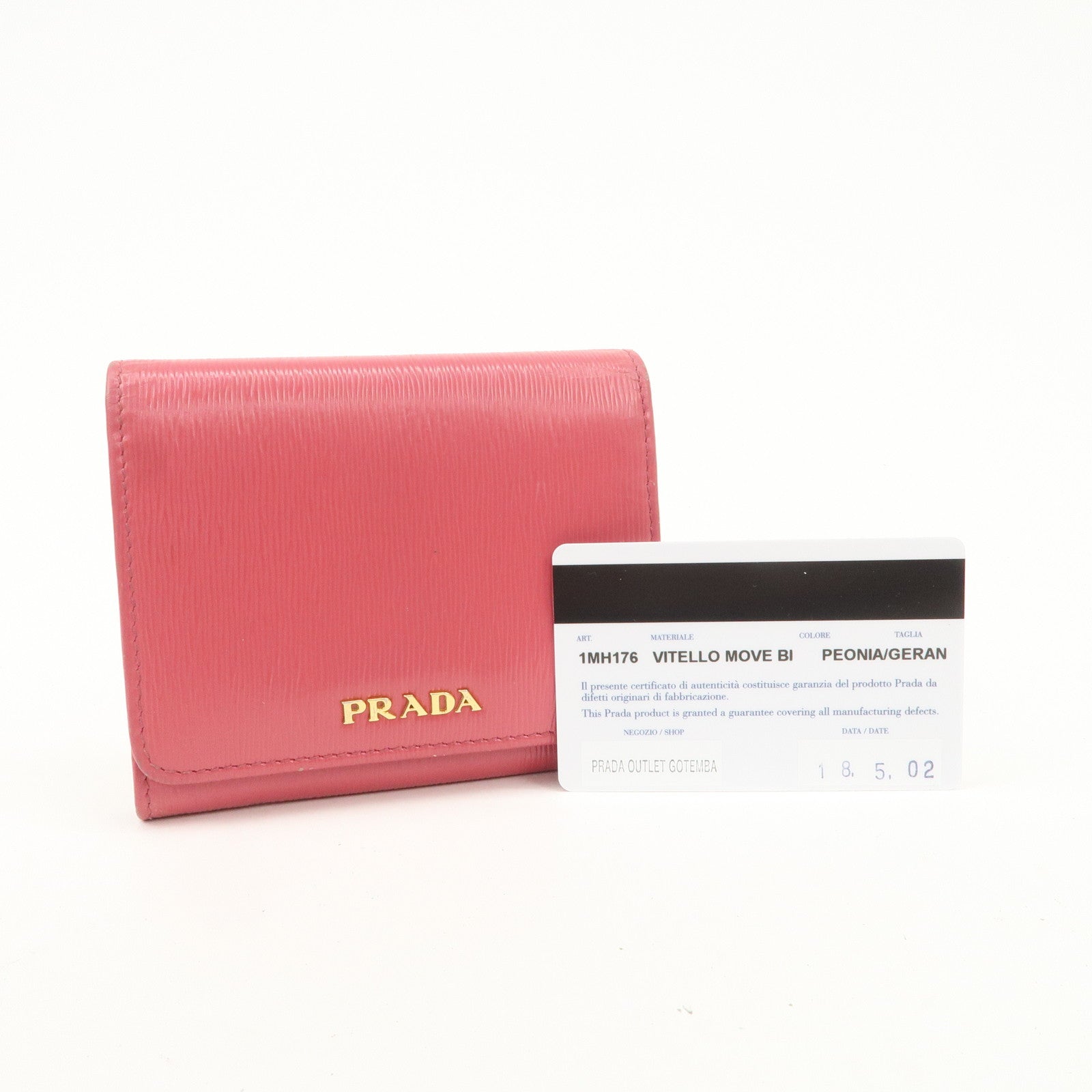 PRADA Saffiano Leather Trifold Compact Wallet Pink 1MH176 Used