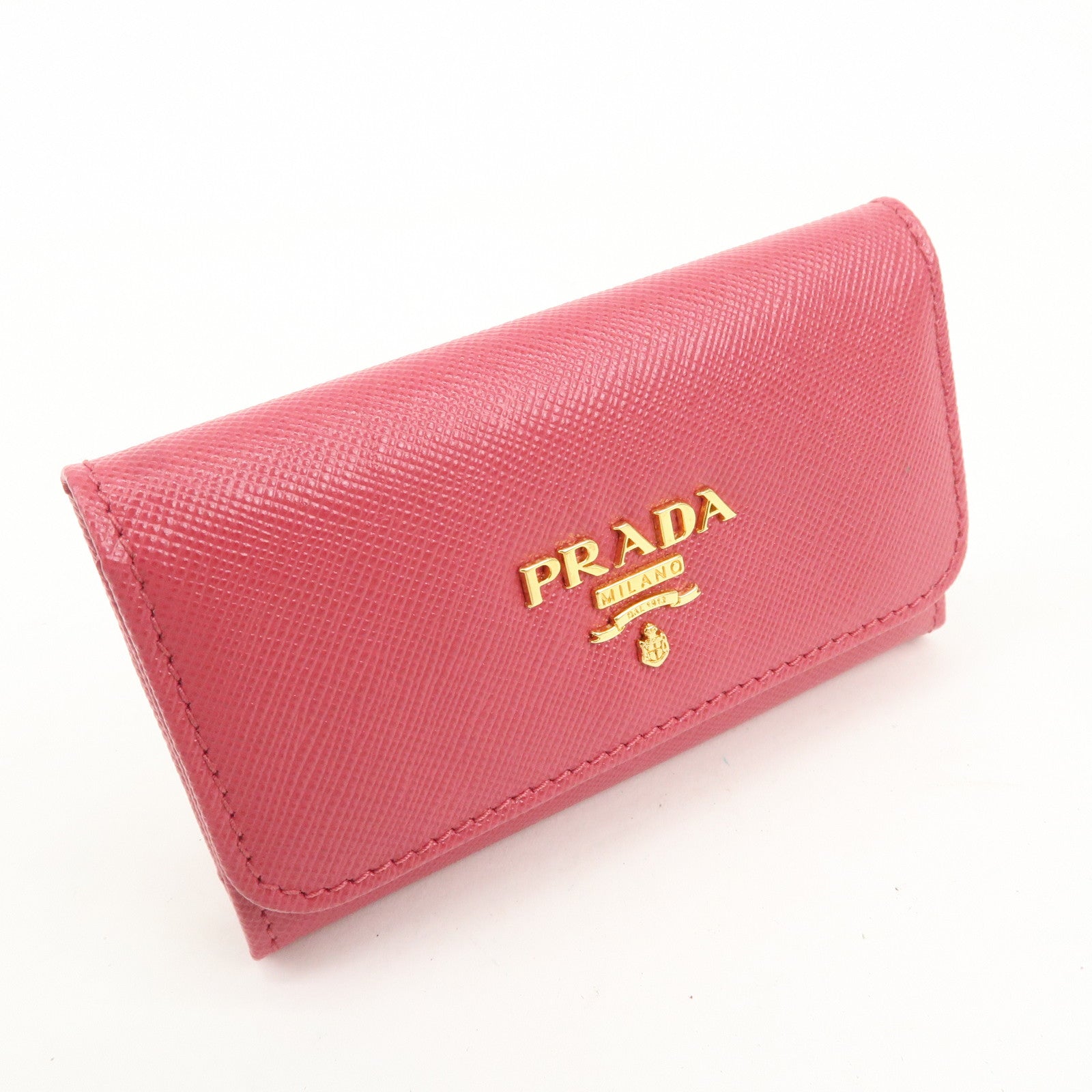 PRADA Logo Saffiano Leather 6 Rings Key Case Key Holder Pink 1PG222