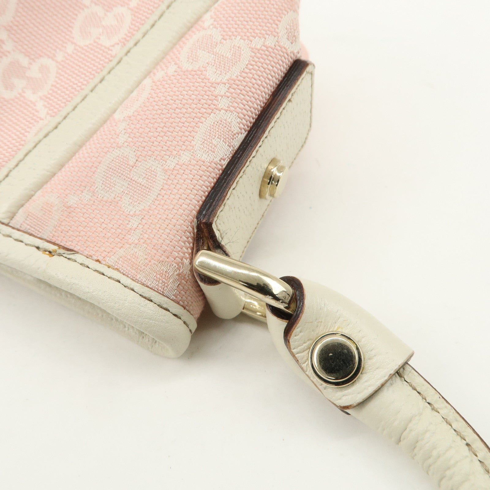 GUCCI Abbey GG Canvas Leather One Shoulder Bag Pink White 130939 Used