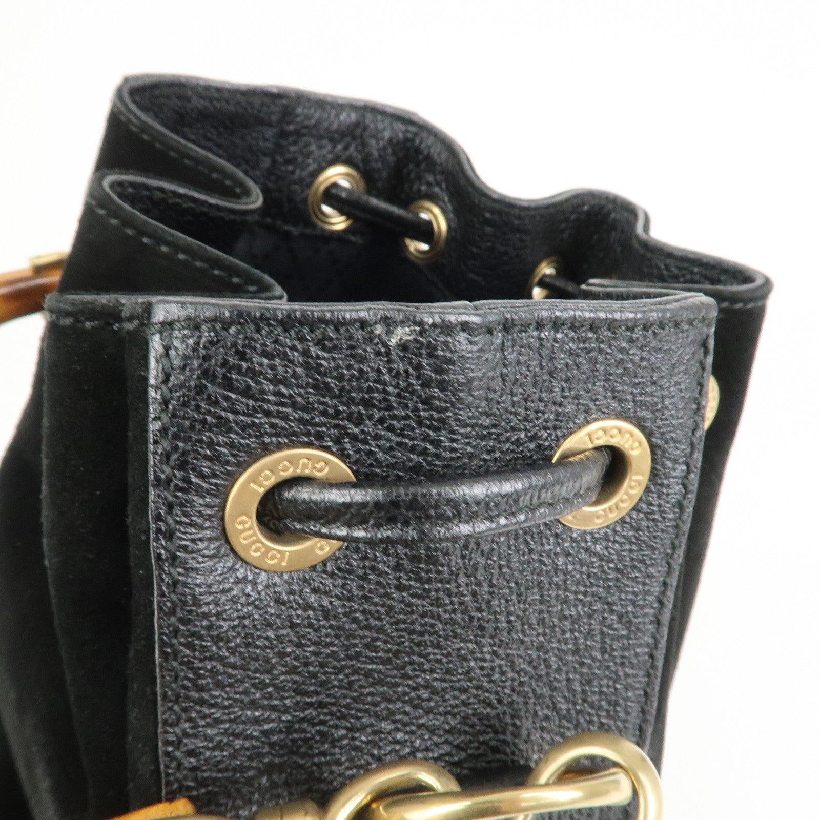 GUCCI Bamboo Logo Suede Leather 2WAY Bag Hand Bag Black 001・2855