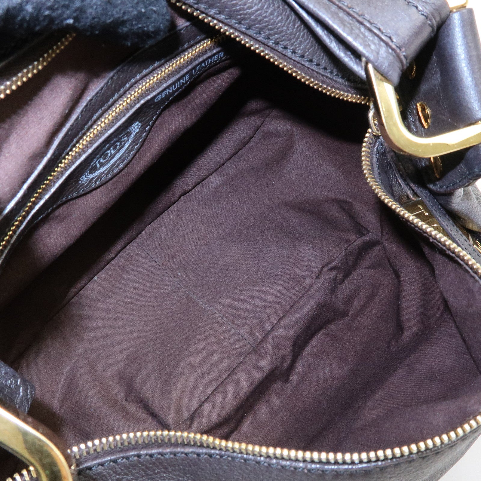 TOD'S Leather Shoulder Bag Hand Bag Dark Brown